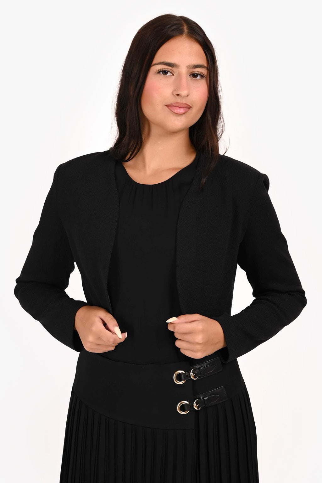 St. John Black Wool Cropped Shoulder Padded igan Size 6 US