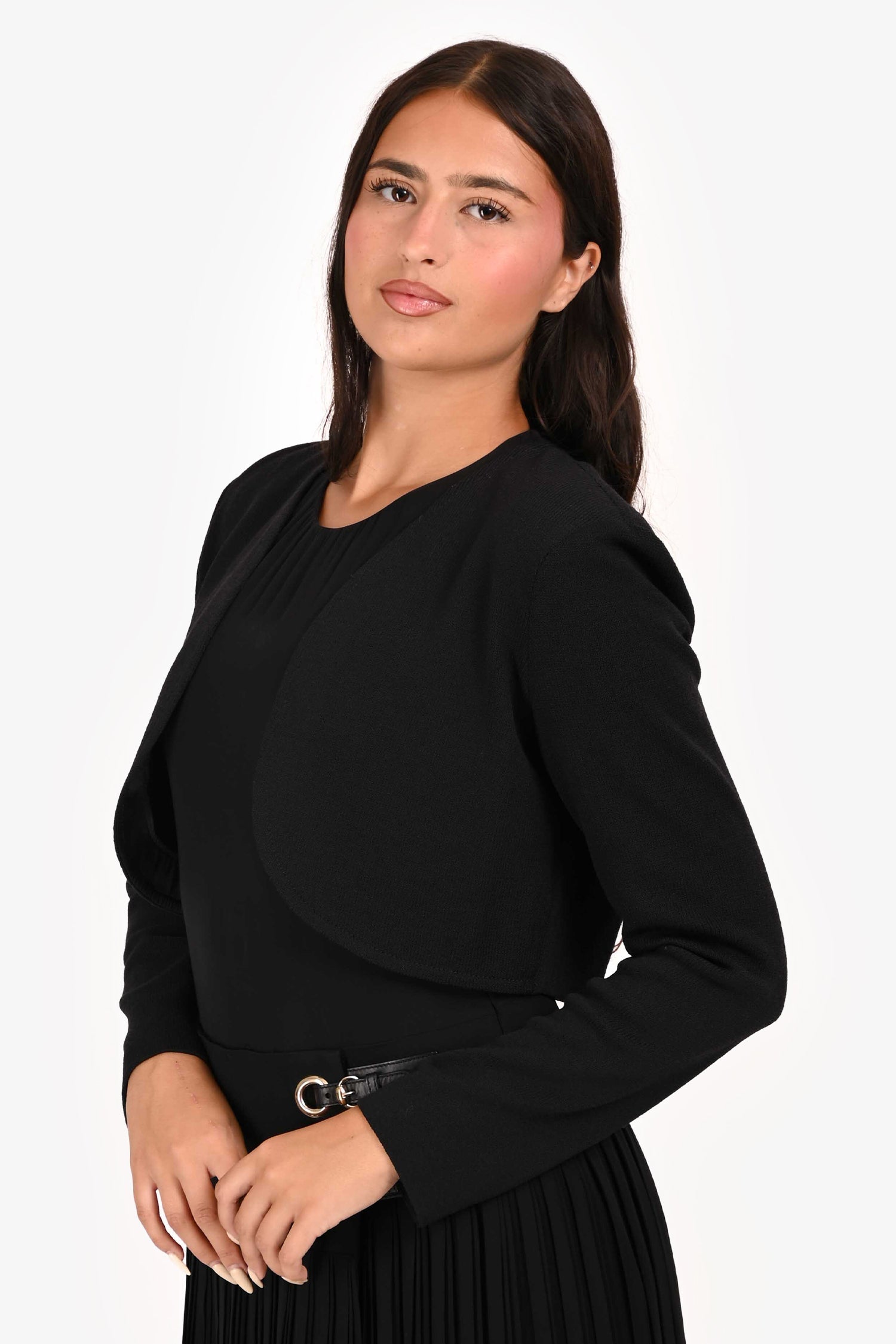 St. John Black Wool Cropped Shoulder Padded igan Size 6 US