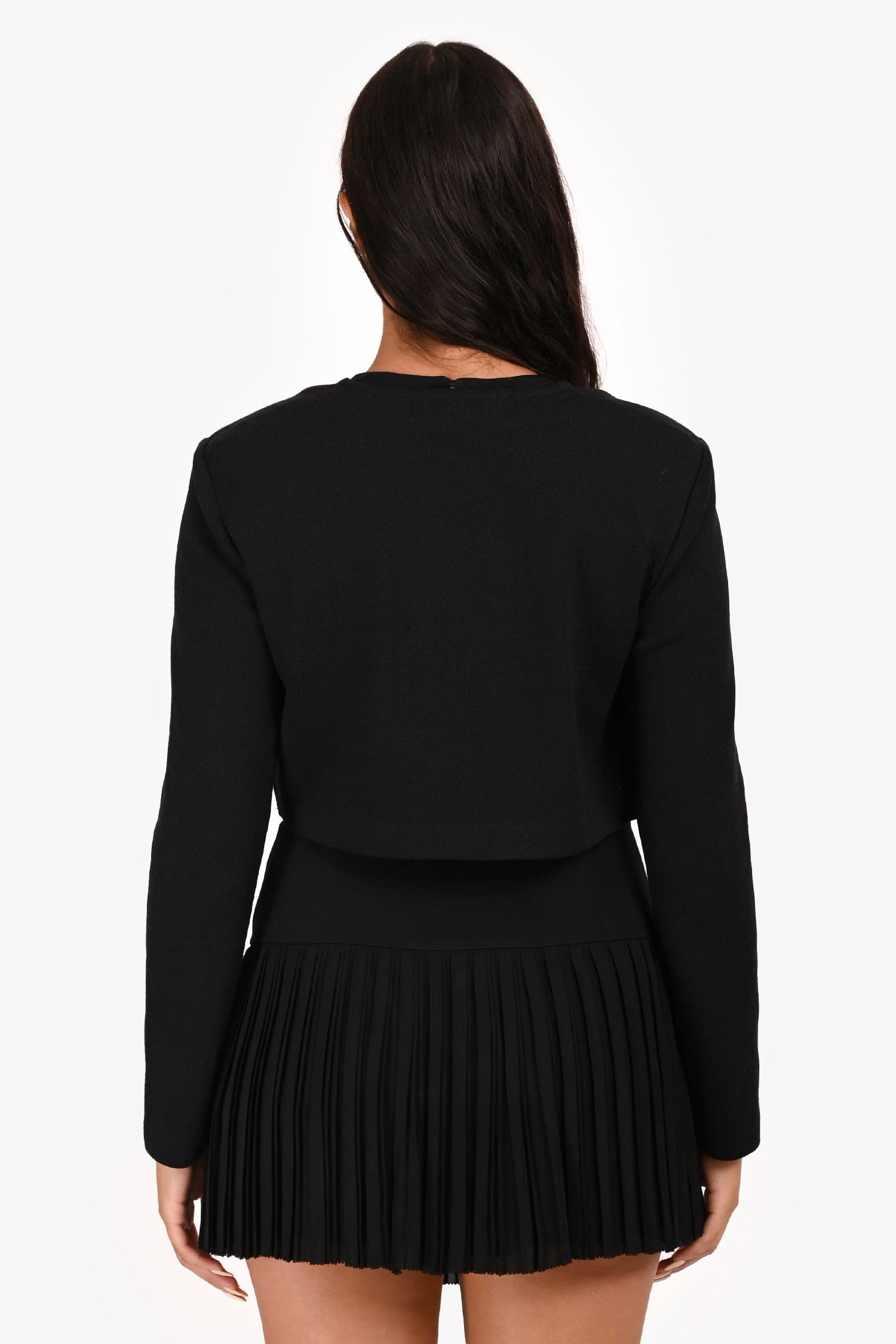 St. John Black Wool Cropped Shoulder Padded igan Size 6 US