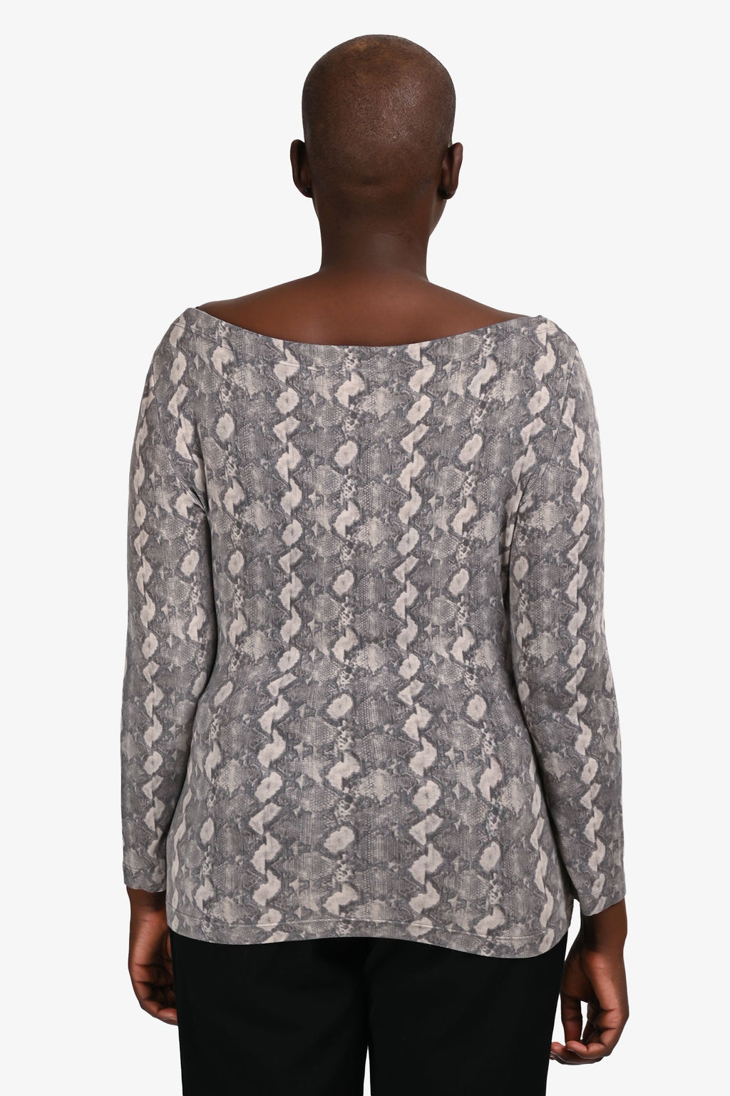 St. John Grey Snakeskin Print Boat Neck Long Sleeve Top Size M