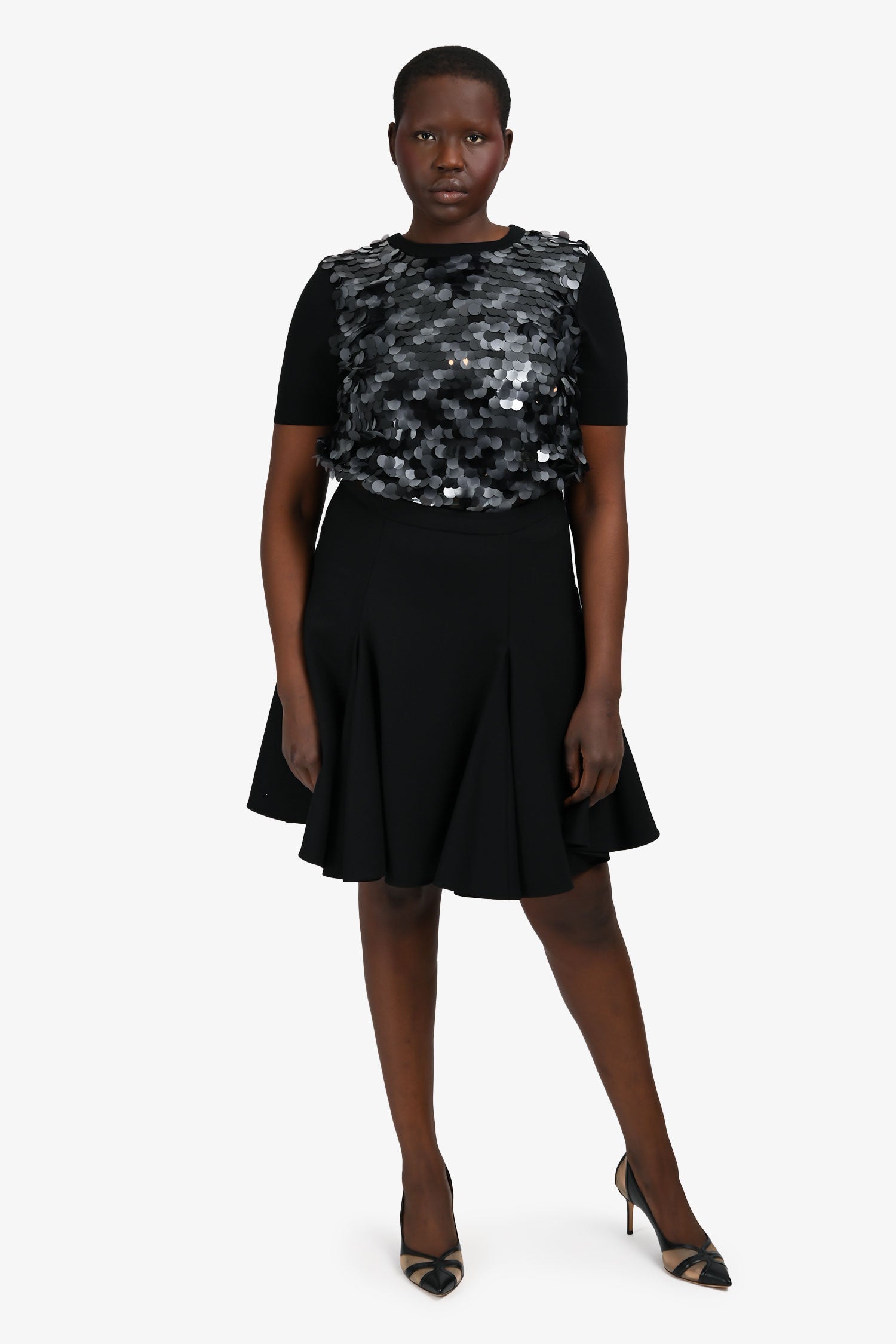 Red Valentino Black Wool Midi Skirt Size 46 IT