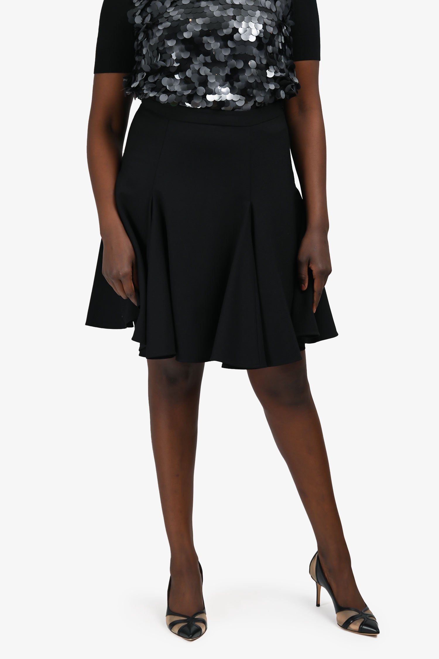 Red Valentino Black Wool Midi Skirt Size 46 IT