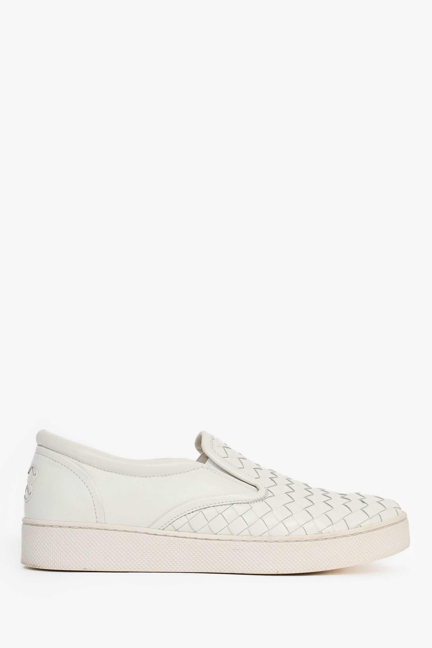 Bottega Veneta White Intrecciato Leather Slip-On Shoes Size 37.5