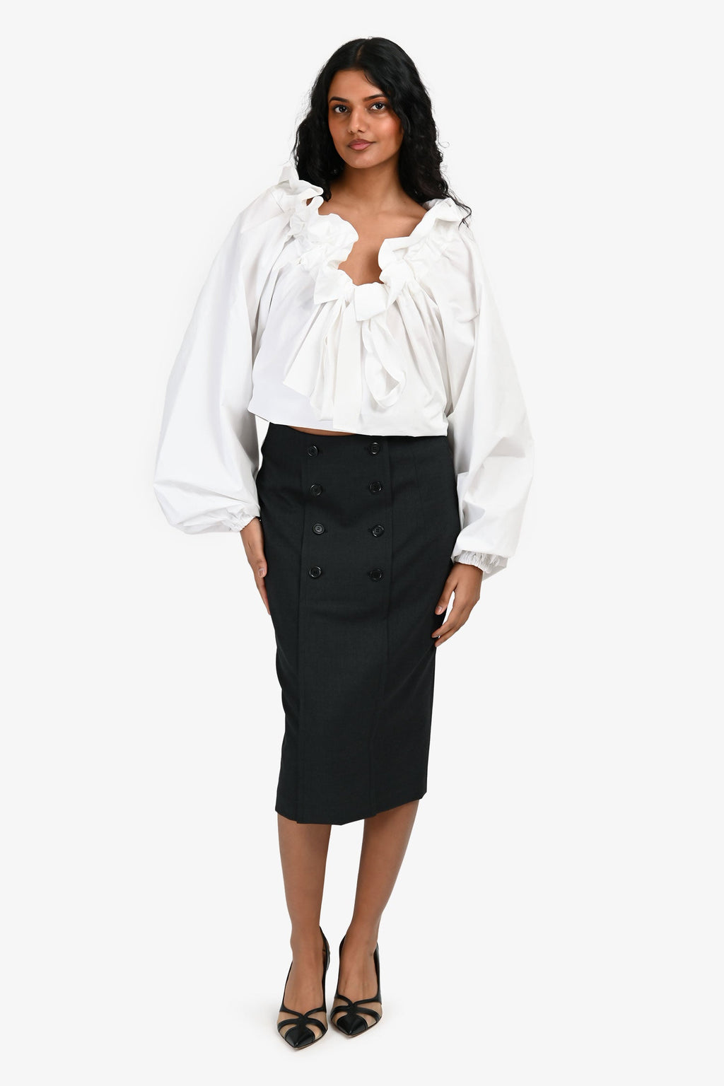 Hugo Boss Grey Virgin Wool Double Breasted Skirt Size 36