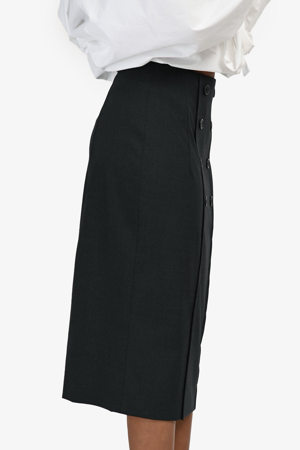 Hugo Boss Grey Virgin Wool Double Breasted Skirt Size 36