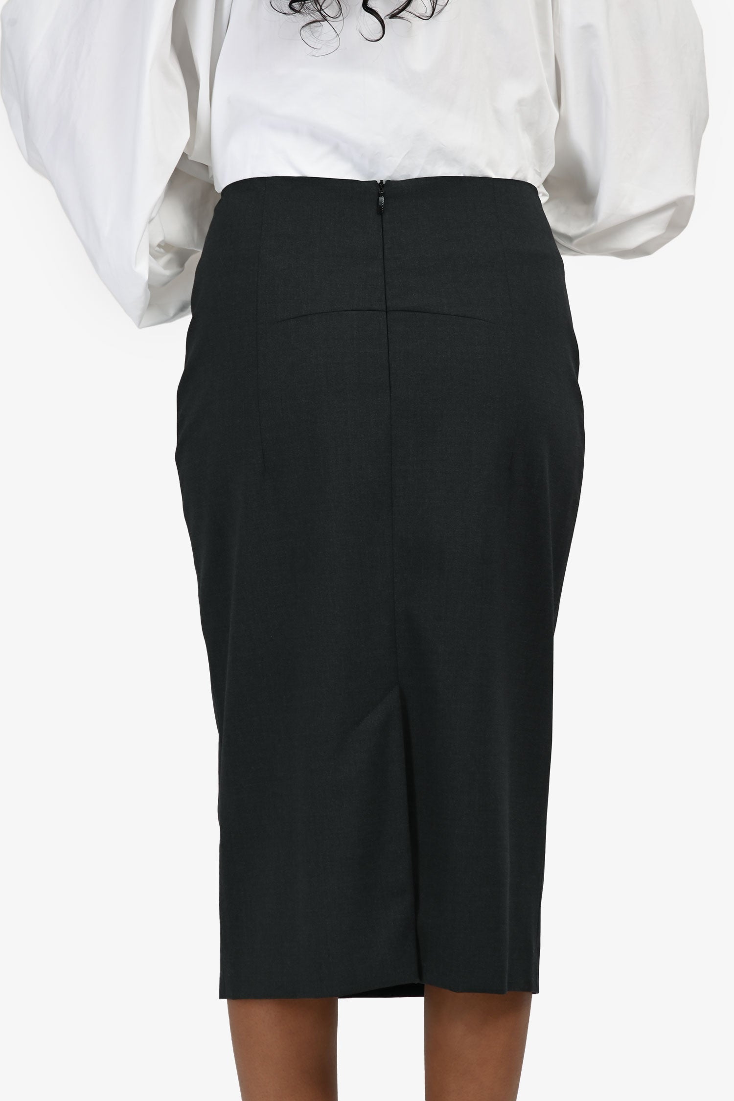 Hugo Boss Grey Virgin Wool Double Breasted Skirt Size 36