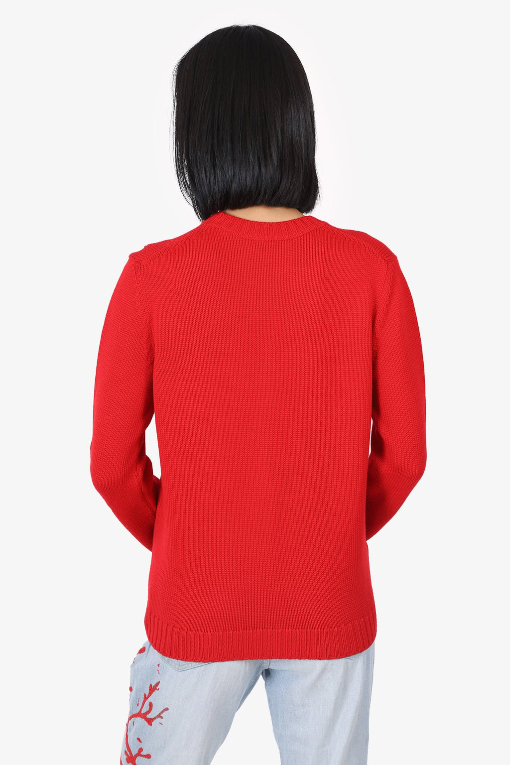 Miu Miu Red Wool Crystal Embellished Knit Sweater Size 44