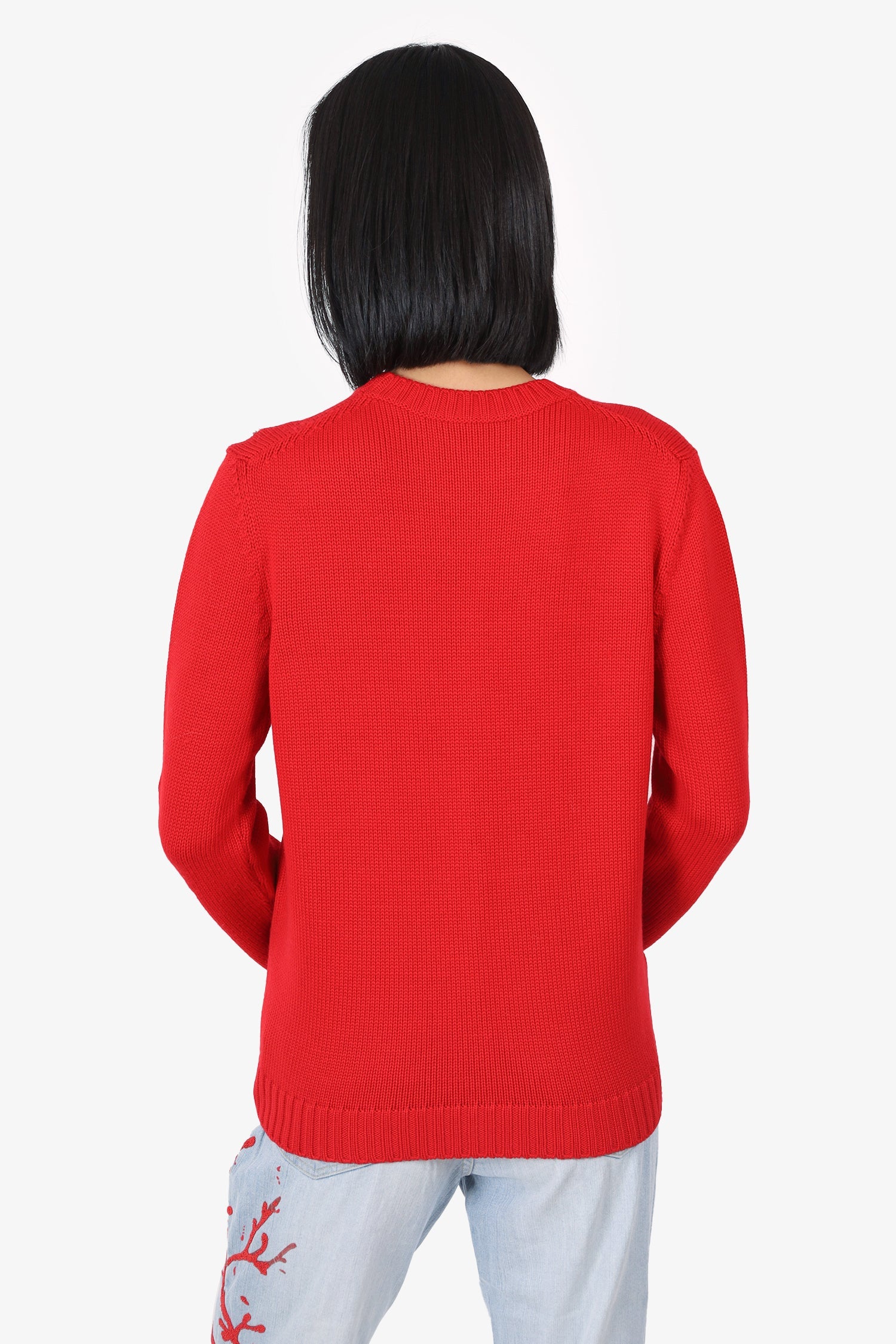Miu Miu Red Wool Crystal Embellished Knit Sweater Size 44