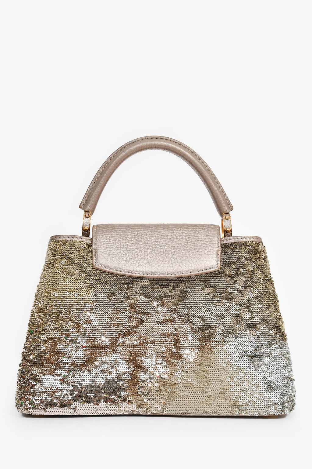 Louis Vuitton 2015 Beige Metallic Sequins Taurillon Capucines BB With Strap
