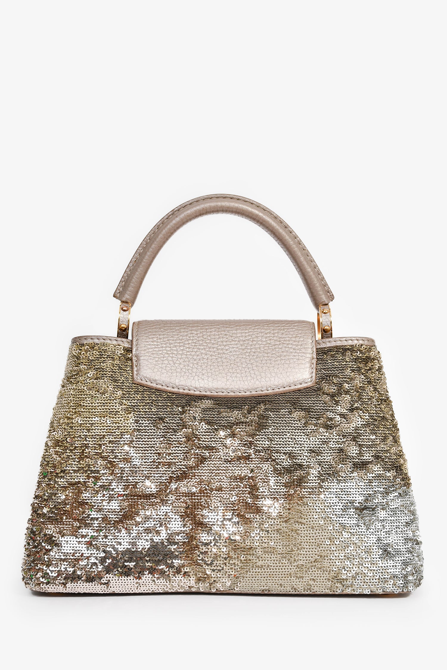 Louis Vuitton 2015 Beige Metallic Sequins Taurillon Capucines BB With Strap