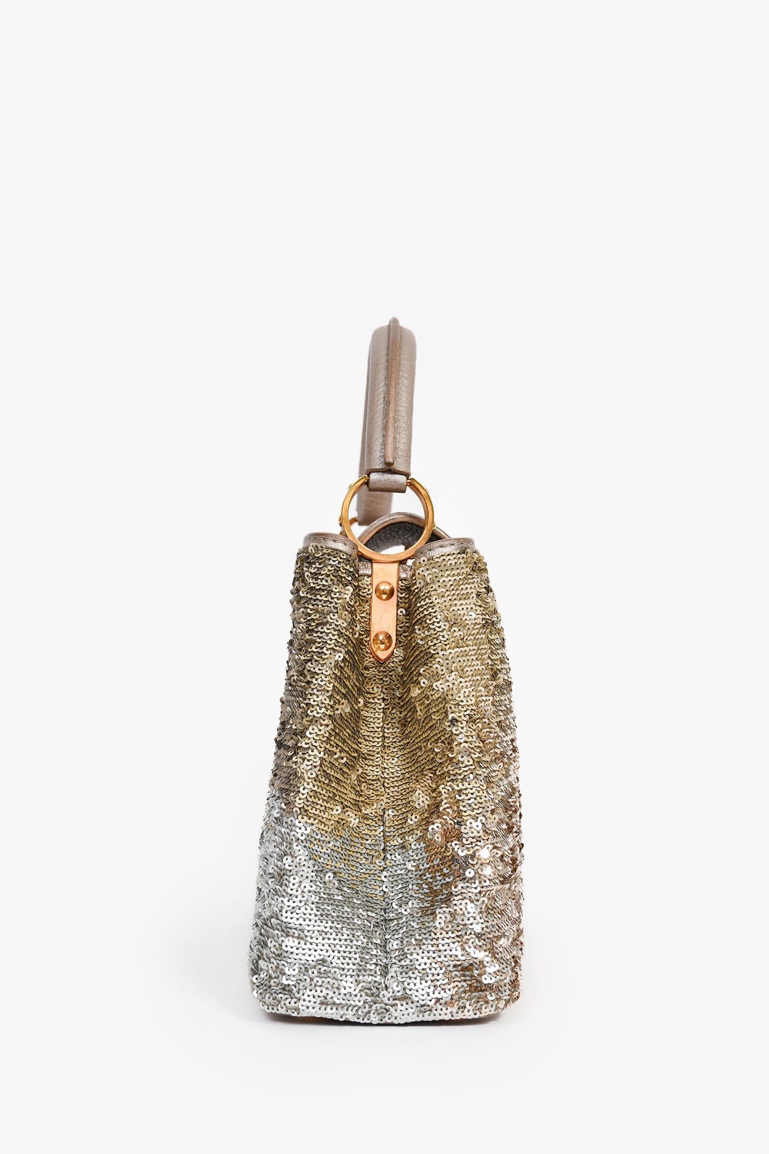 Louis Vuitton 2015 Beige Metallic Sequins Taurillon Capucines BB With Strap
