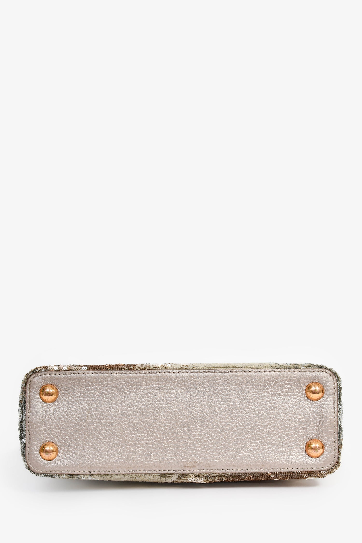 Louis Vuitton 2015 Beige Metallic Sequins Taurillon Capucines BB With Strap
