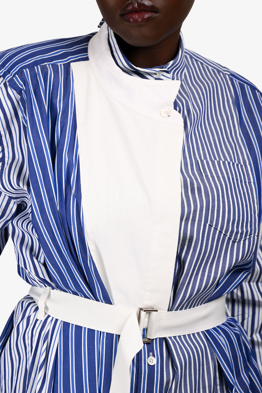 Sacai Blue Cotton Blend Multi Stipe Shirt Dress Size 3