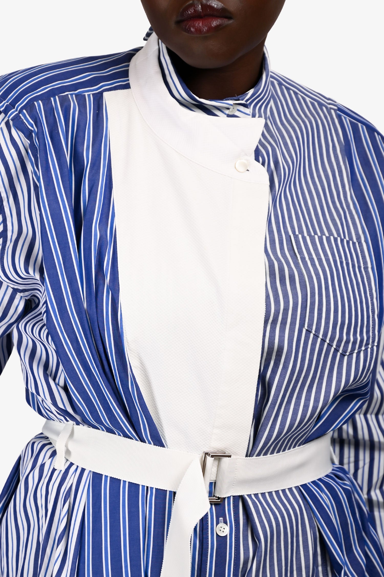 Sacai Blue Cotton Blend Multi Stipe Shirt Dress Size 3