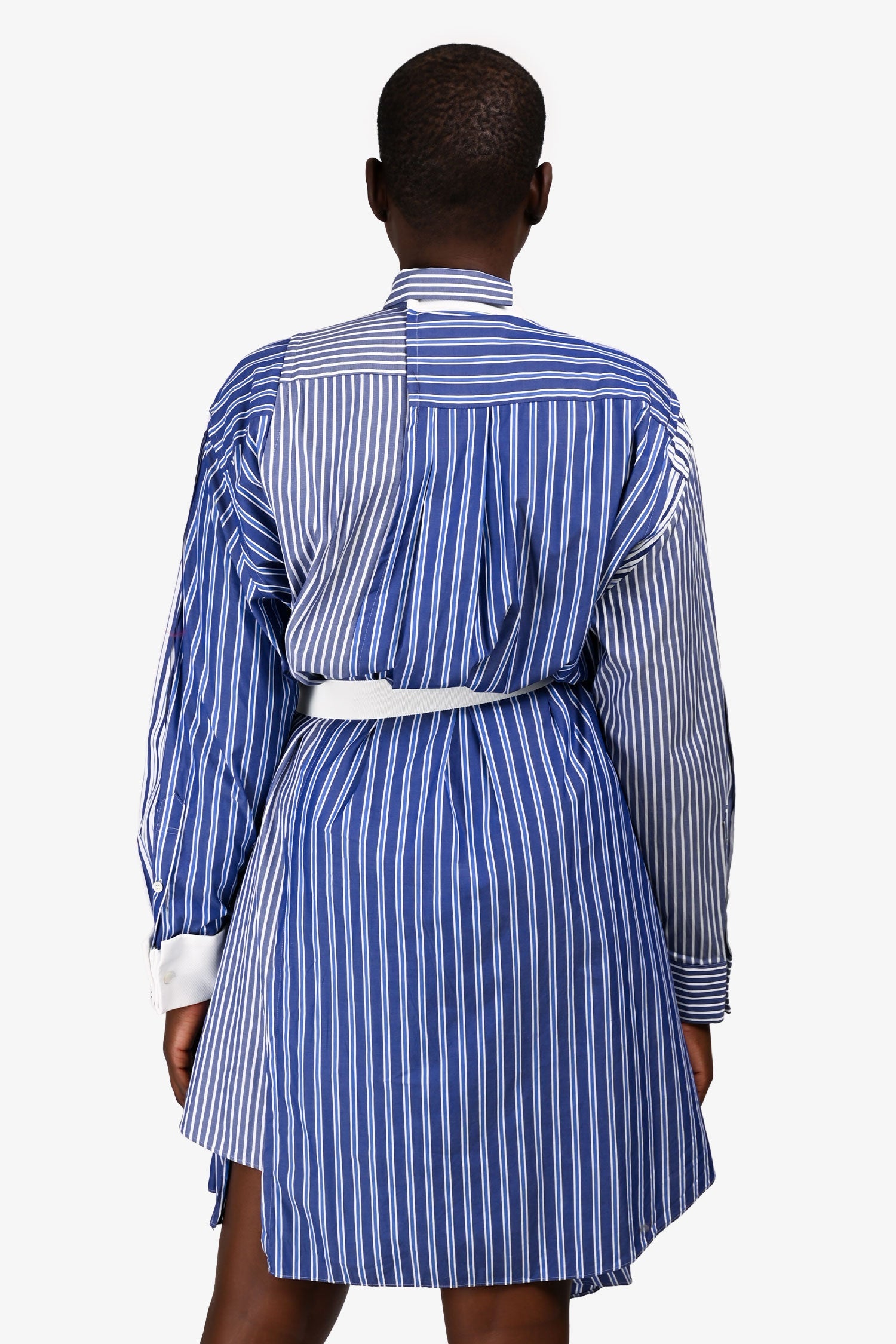 Sacai Blue Cotton Blend Multi Stipe Shirt Dress Size 3