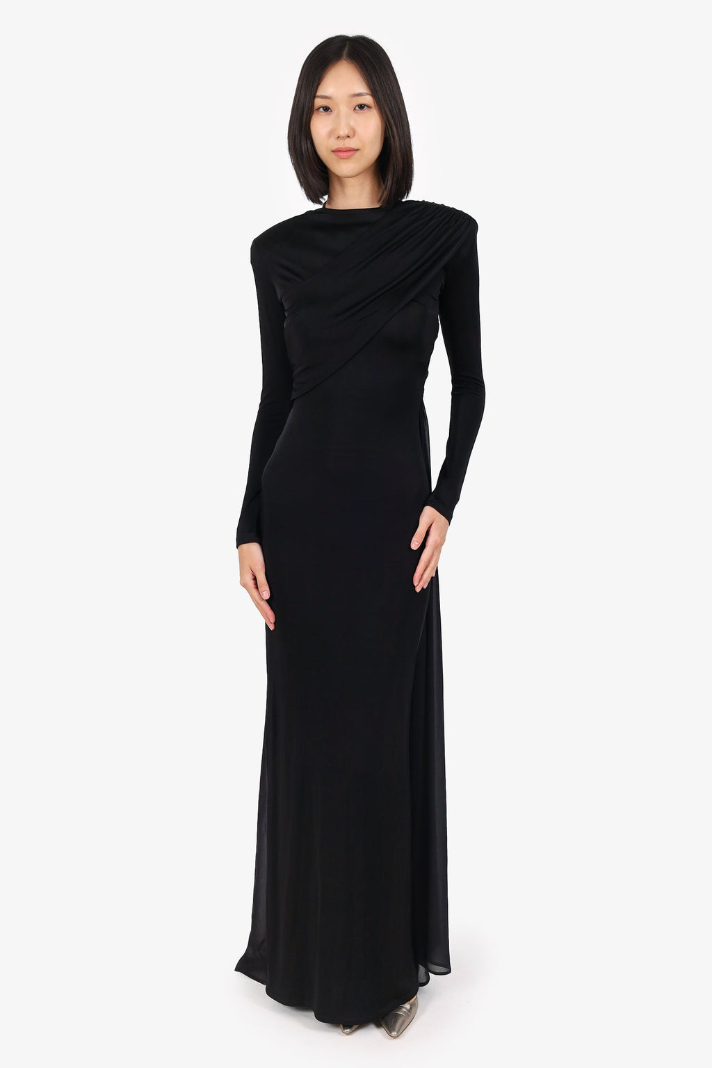 New Arrivals Ilkyaz Ozel Jersey/Tulle Black Long Sleeve 'Xanthe' Gown Size 36