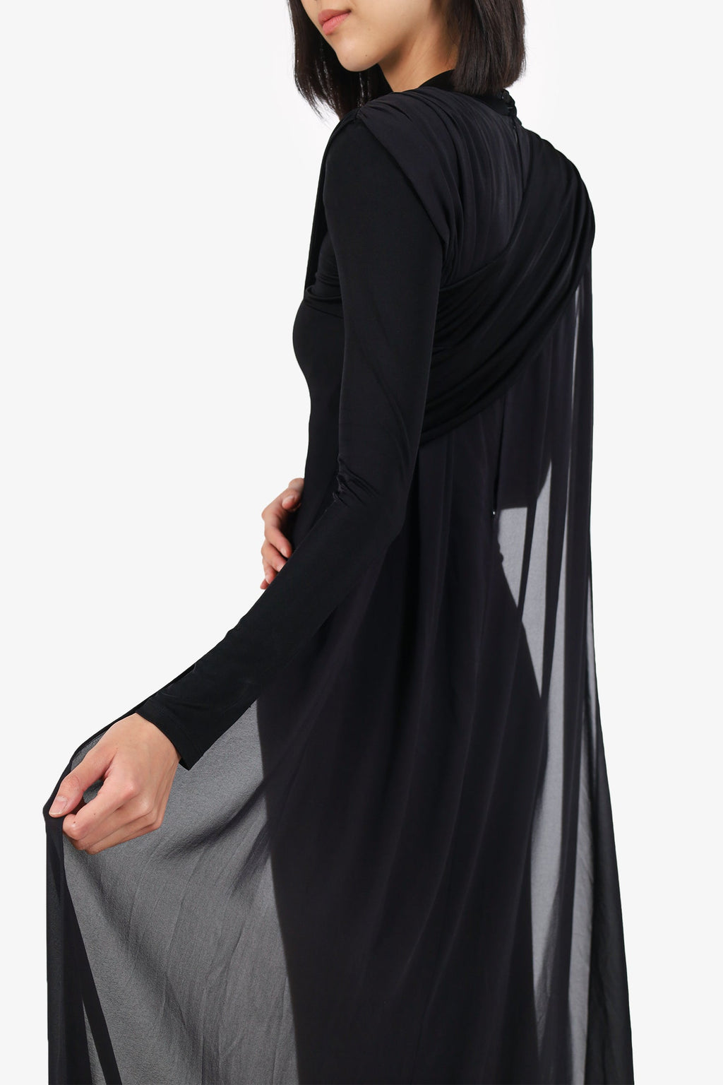 New Arrivals Ilkyaz Ozel Jersey/Tulle Black Long Sleeve 'Xanthe' Gown Size 36