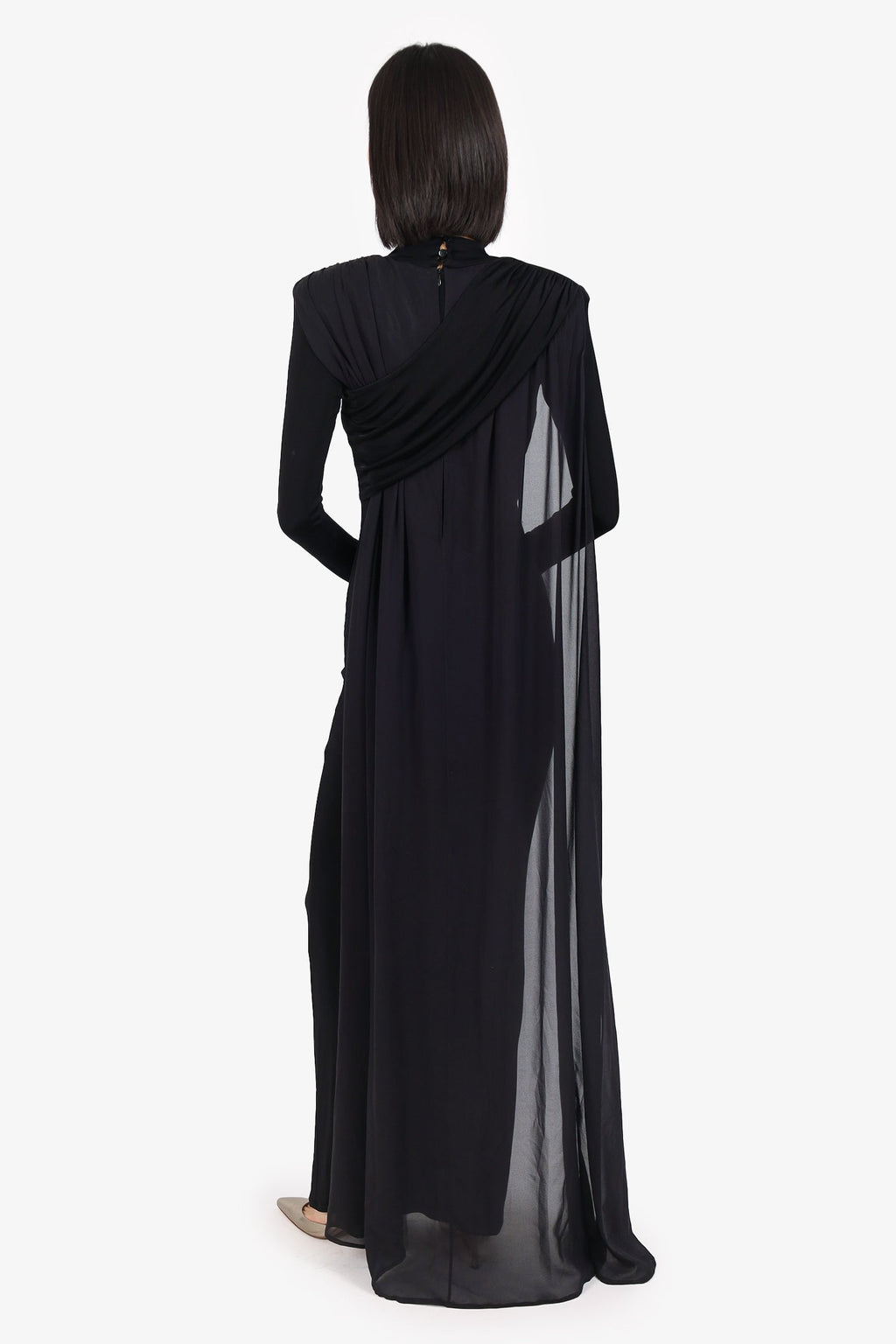 New Arrivals Ilkyaz Ozel Jersey/Tulle Black Long Sleeve 'Xanthe' Gown Size 36