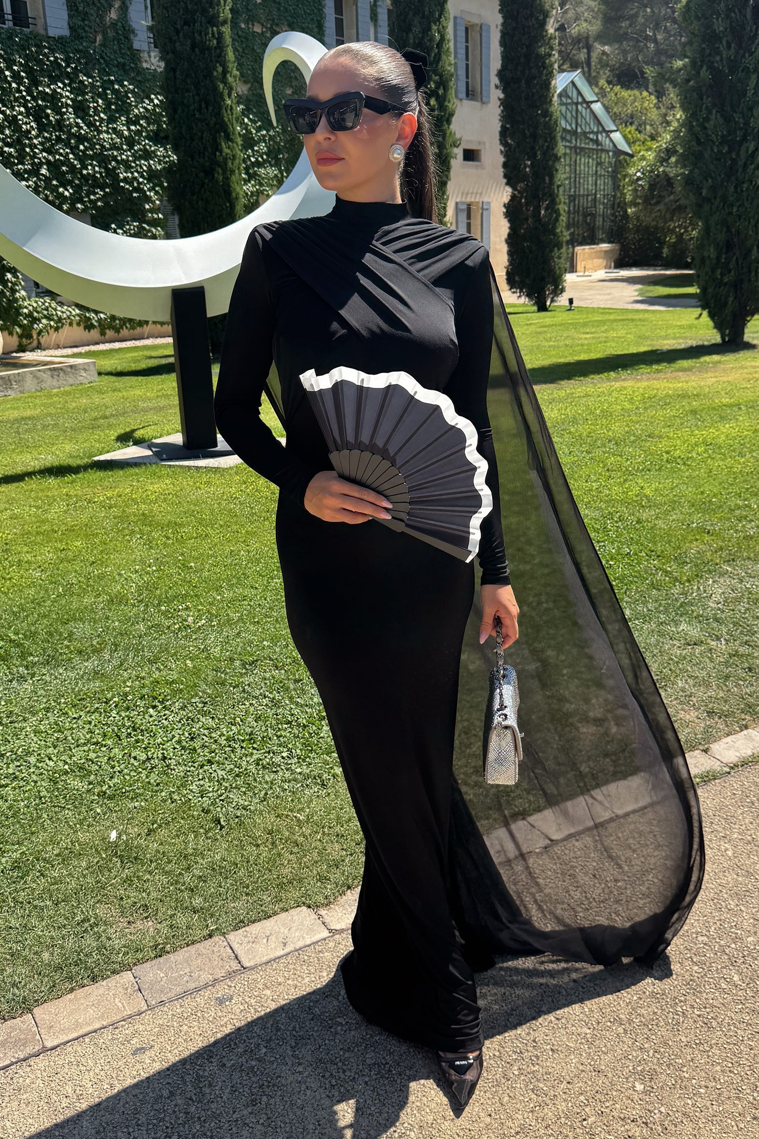 New Arrivals Ilkyaz Ozel Jersey/Tulle Black Long Sleeve 'Xanthe' Gown Size 36