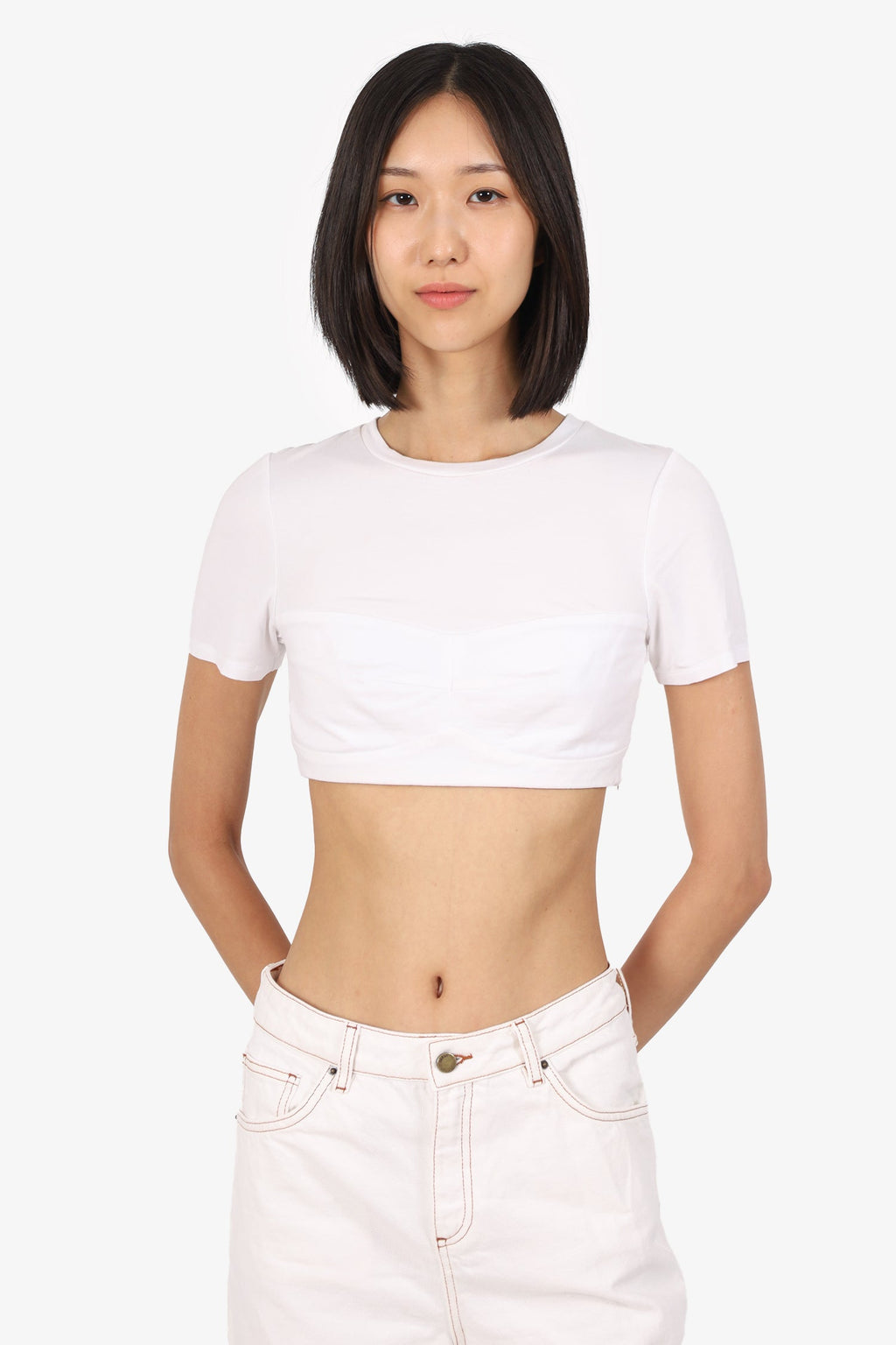 Saloni White Cropped T-Shirt Size 2