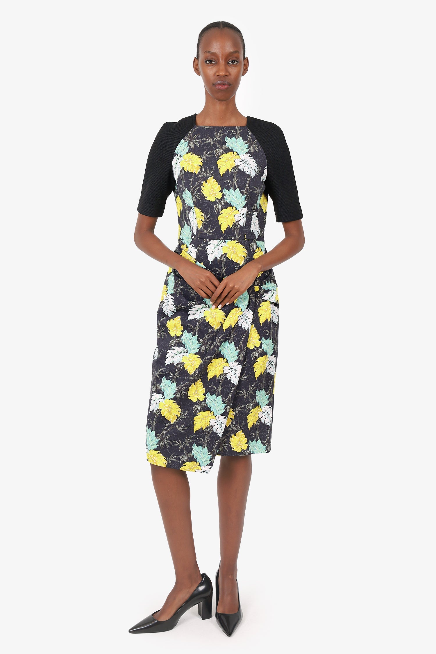 Proenza Schouler Black/Multicolour Floral Print Twisted Midi Dress Size 6