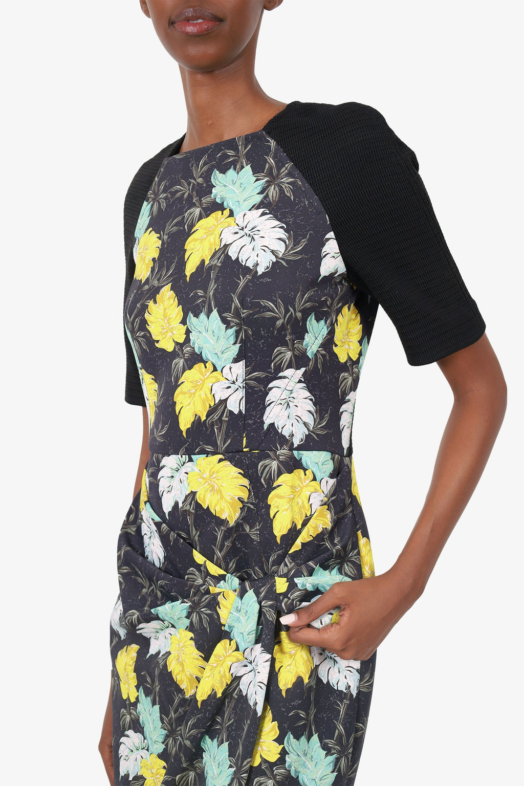 Proenza Schouler Black/Multicolour Floral Print Twisted Midi Dress Size 6