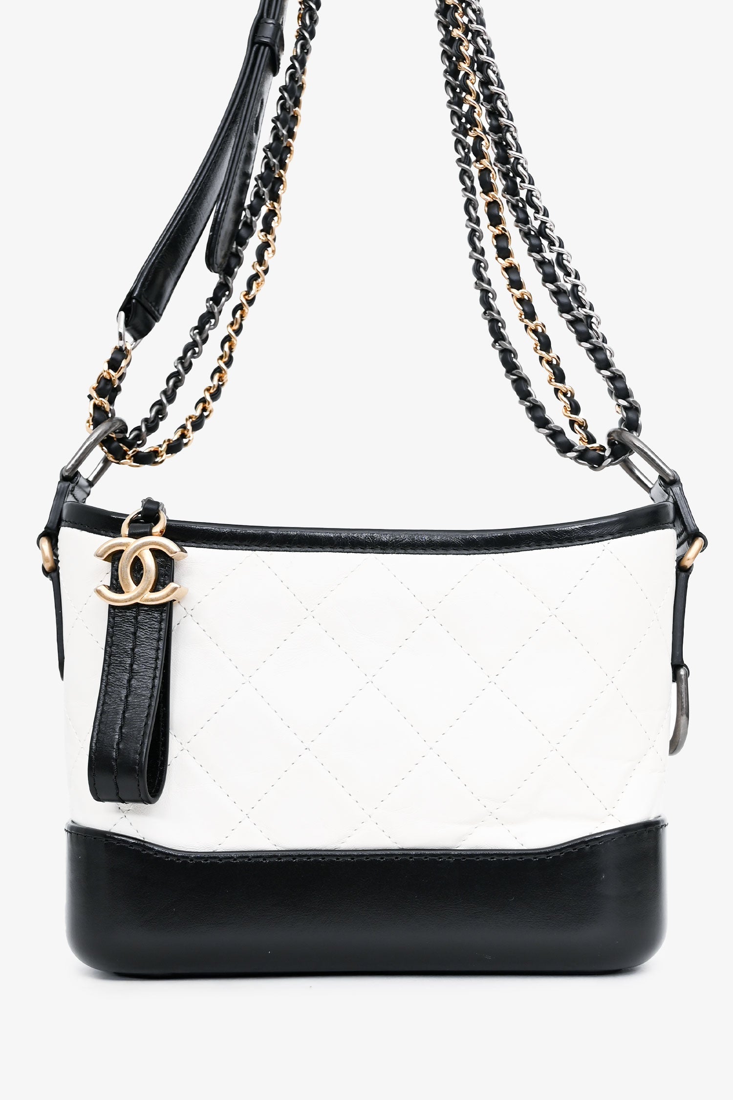 Pre-Loved Chanel™ 2017-18 White/Black Lambskin Small Gabrielle Chain Bag