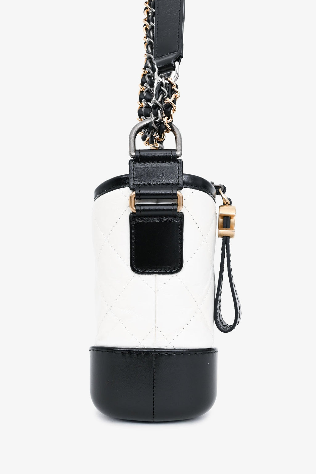 Pre-Loved Chanel™ 2017-18 White/Black Lambskin Small Gabrielle Chain Bag