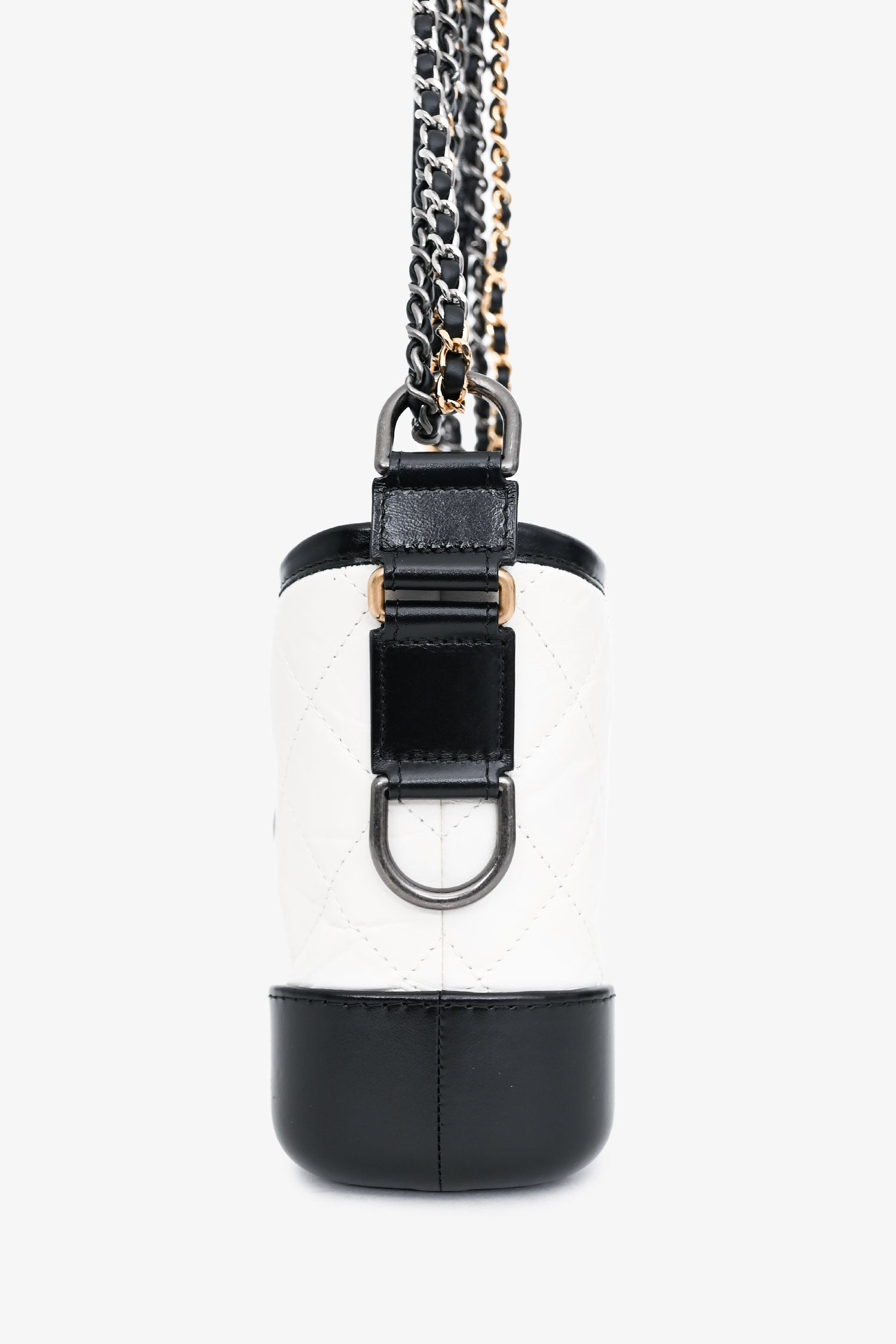 Pre-Loved Chanel™ 2017-18 White/Black Lambskin Small Gabrielle Chain Bag