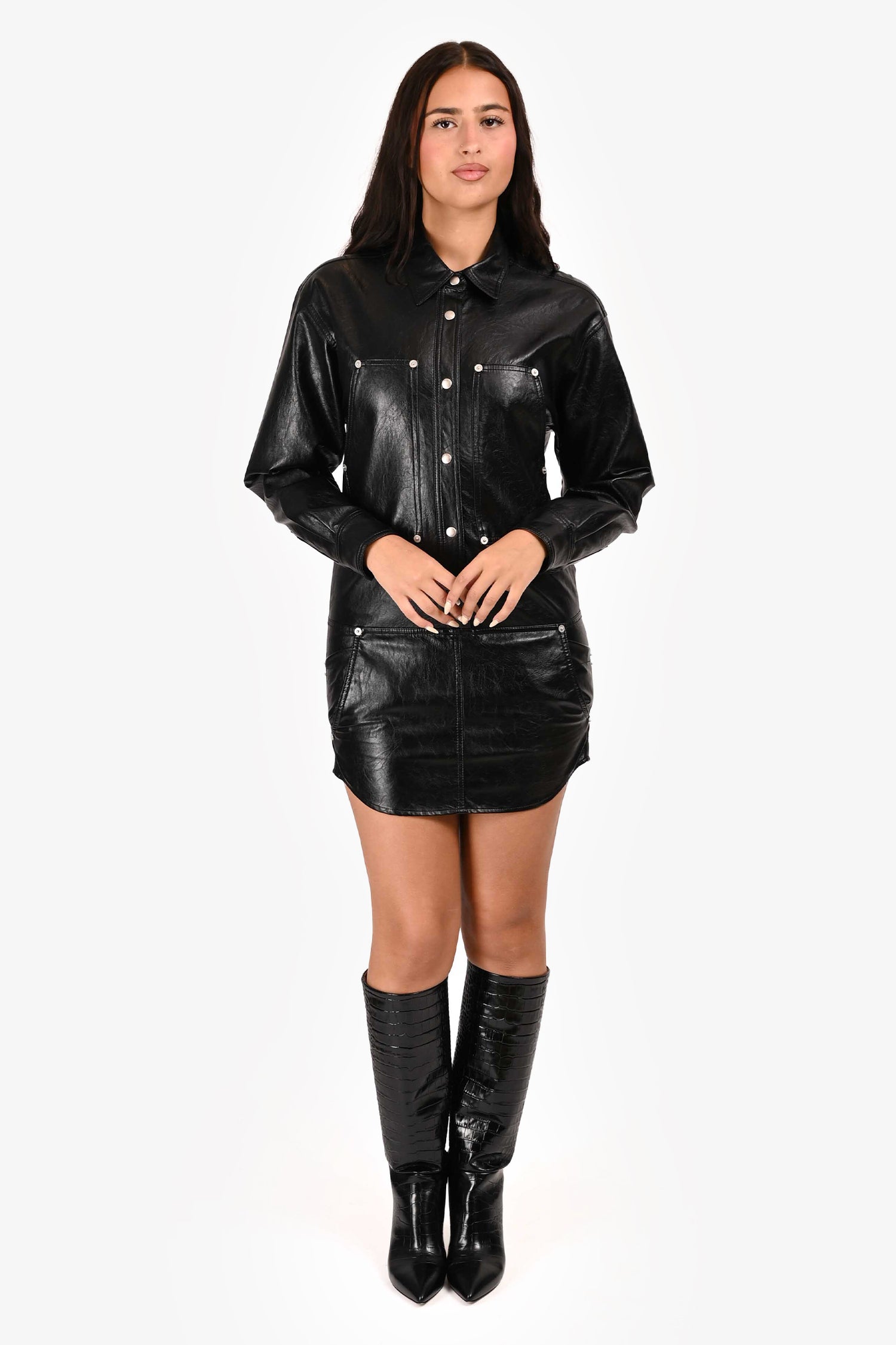 Isabel Marant Etoile Black Faux Leather Button Down Dress Size 34