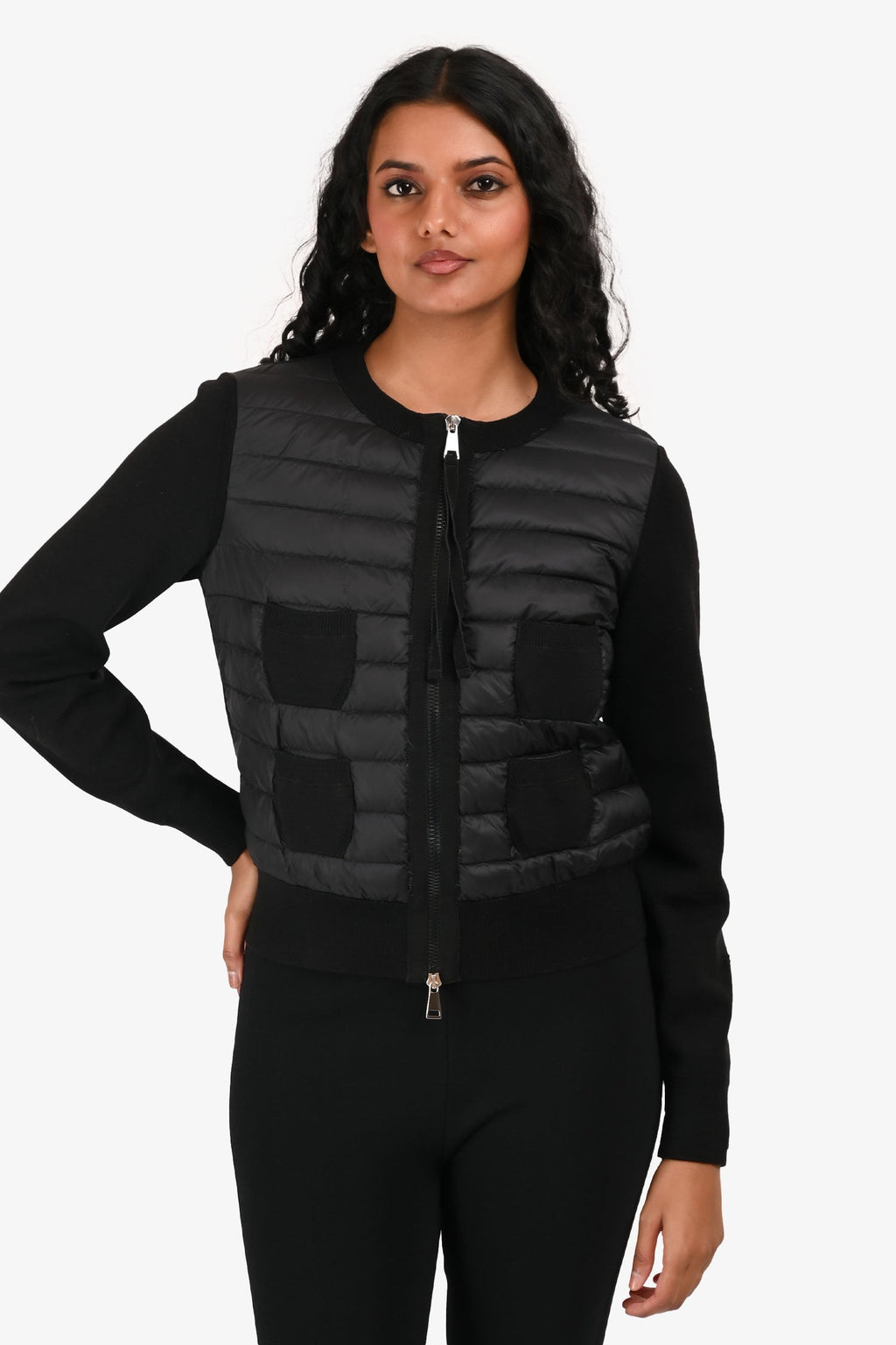 Moncler Black Knit/Nylon Lightweight Jacket Size S