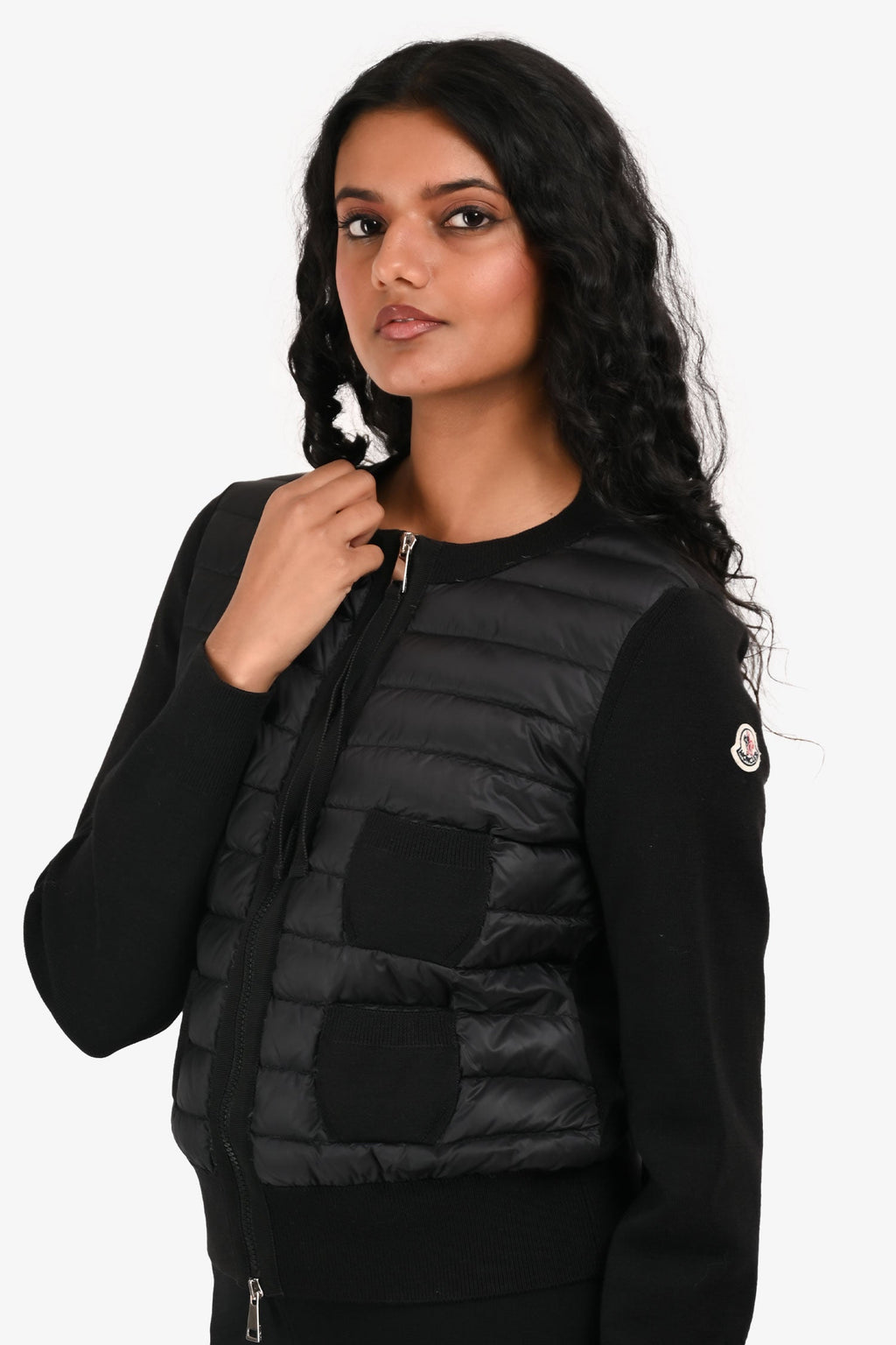 Moncler Black Knit/Nylon Lightweight Jacket Size S
