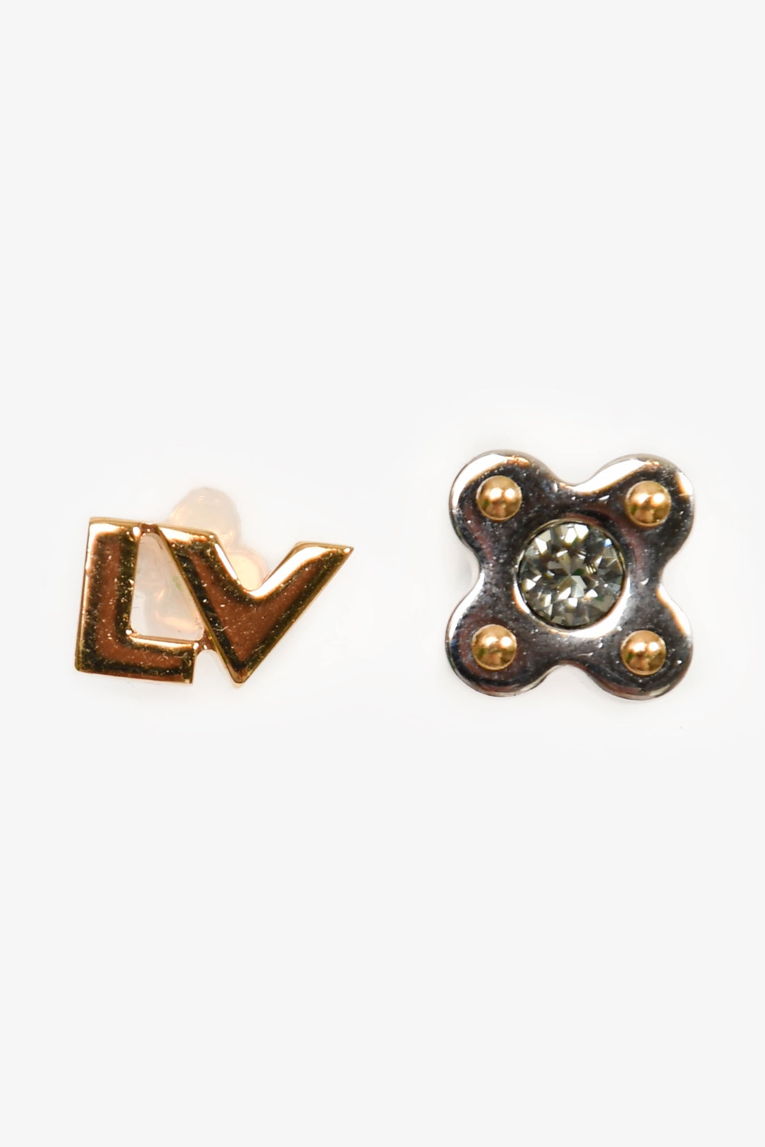 Louis Vuitton Silver/Gold Toned Logo Blossom Stud Earrings