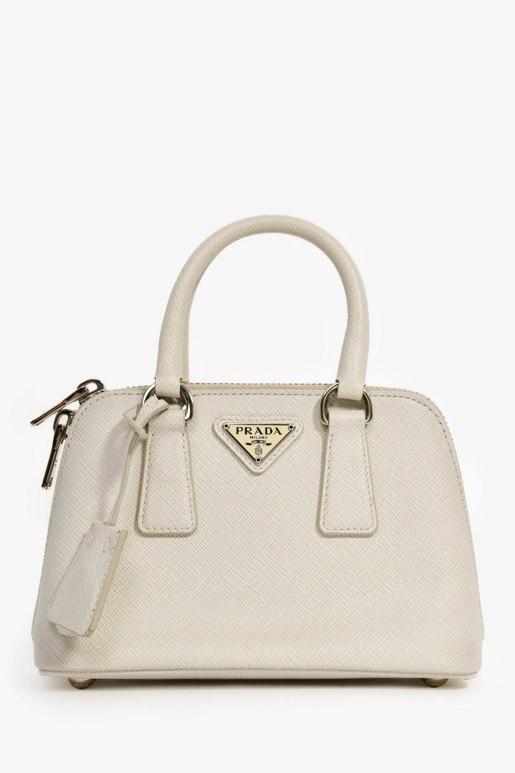 Prada Light Grey Mini Saffiano Promenade Tote with Strap
