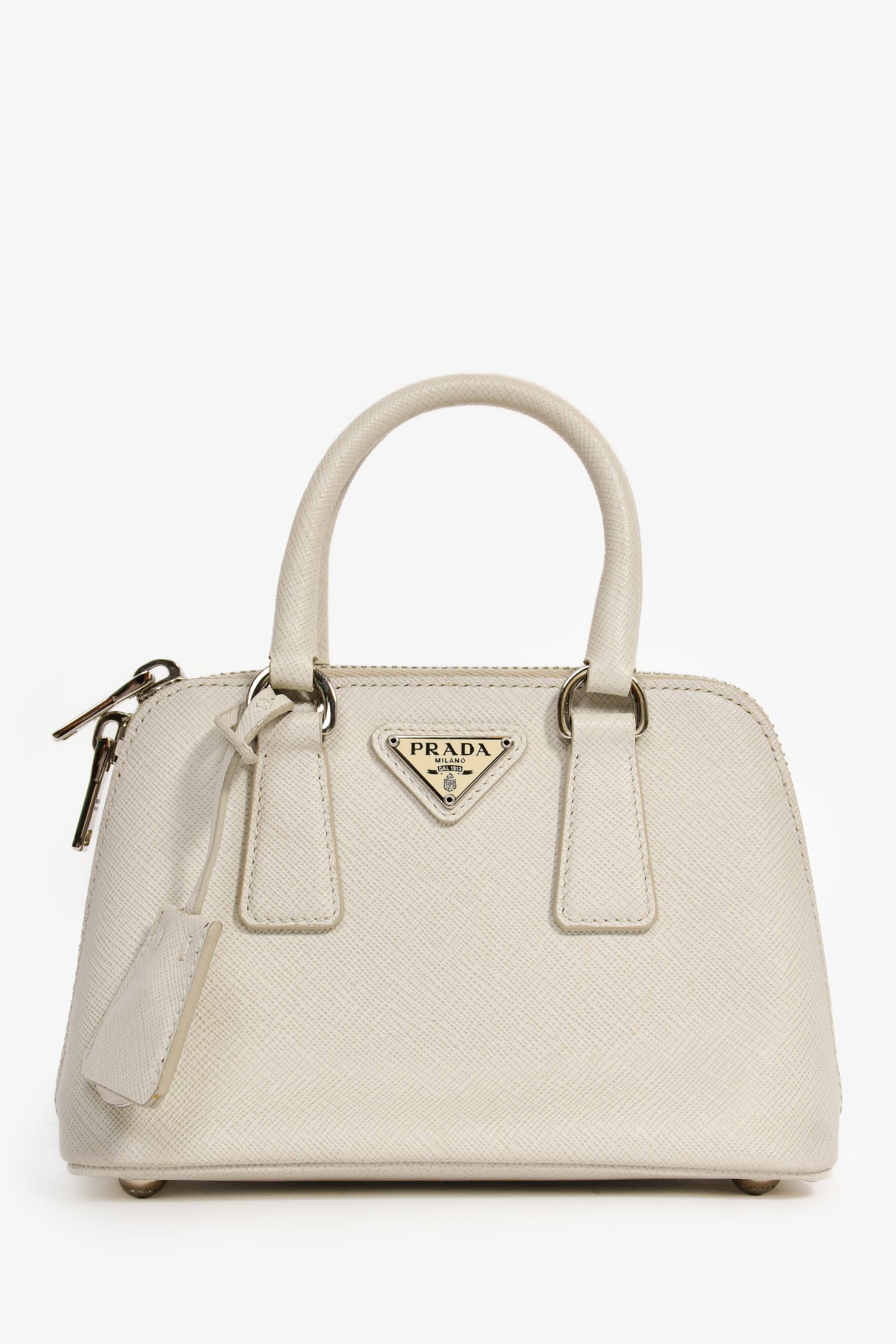 Prada Light Grey Mini Saffiano Promenade Tote with Strap