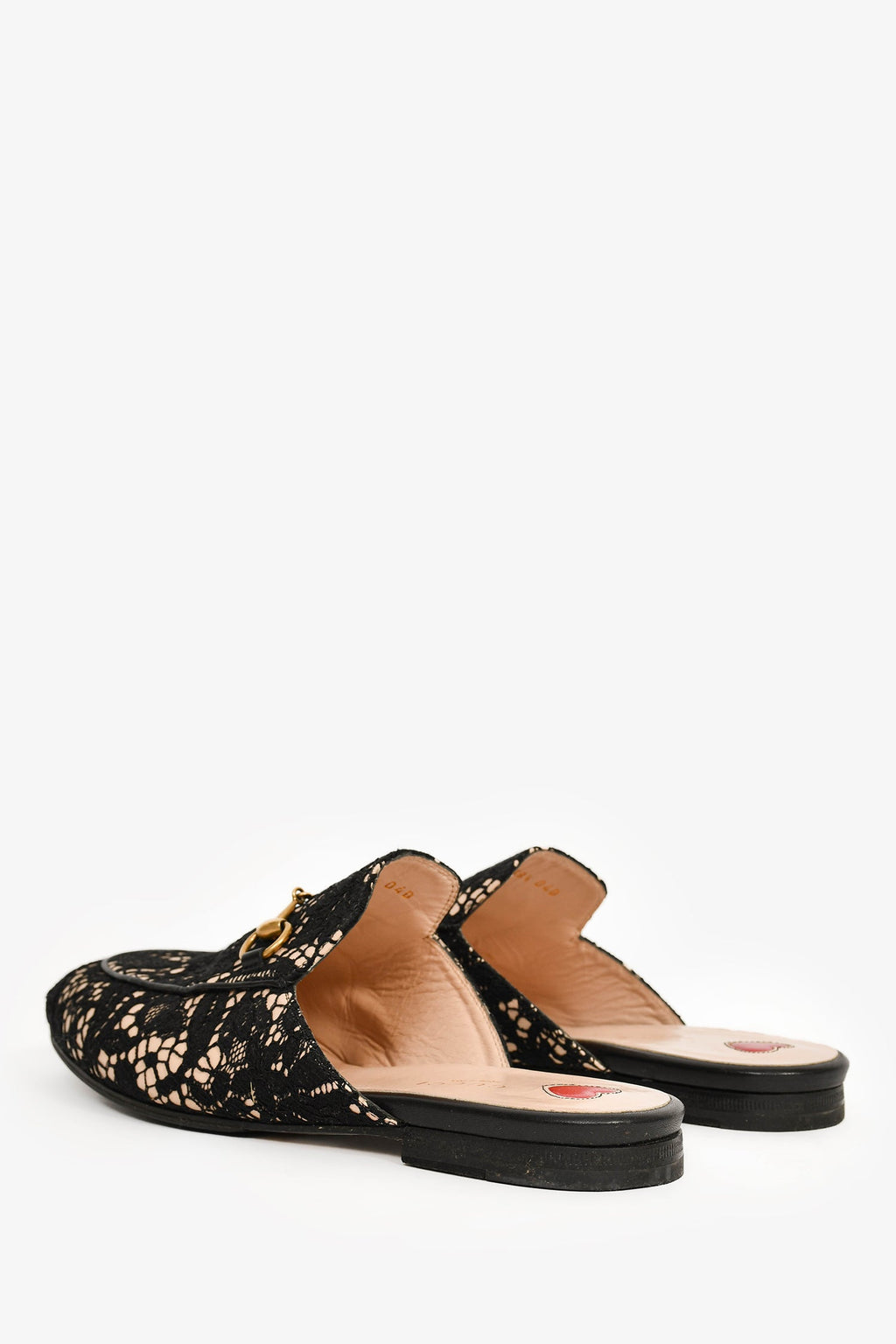 Gucci Black/Cream Lace Fabric Princetown Mules Size 38.5