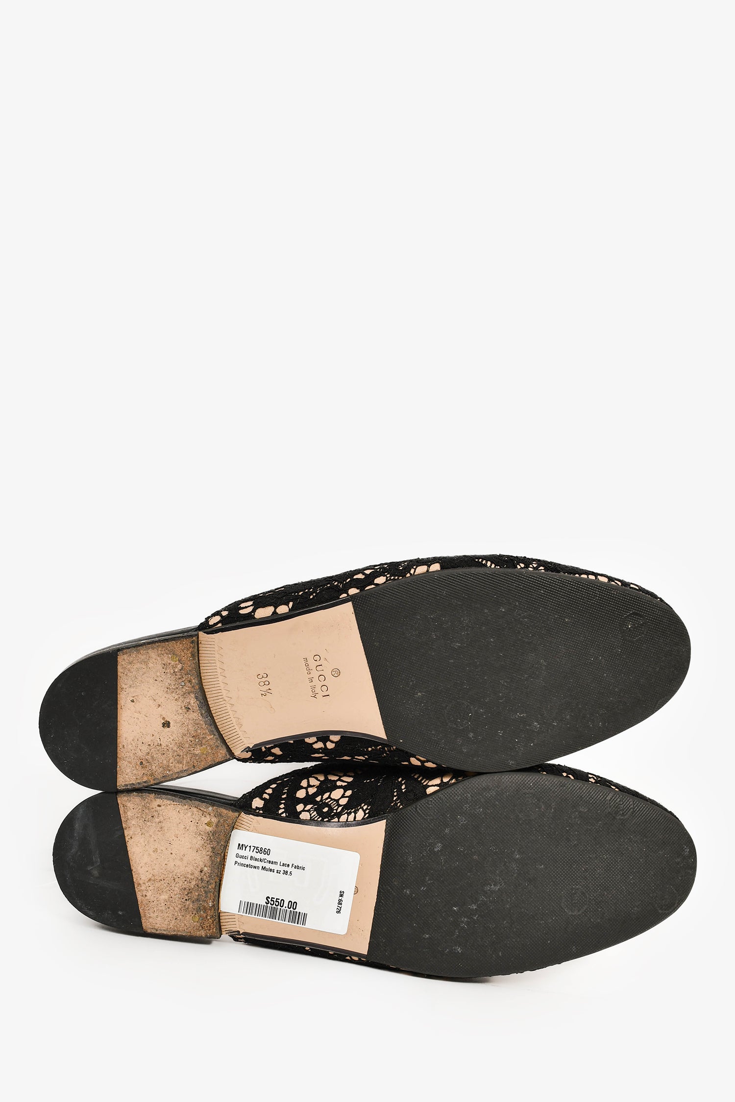 Gucci Black/Cream Lace Fabric Princetown Mules Size 38.5