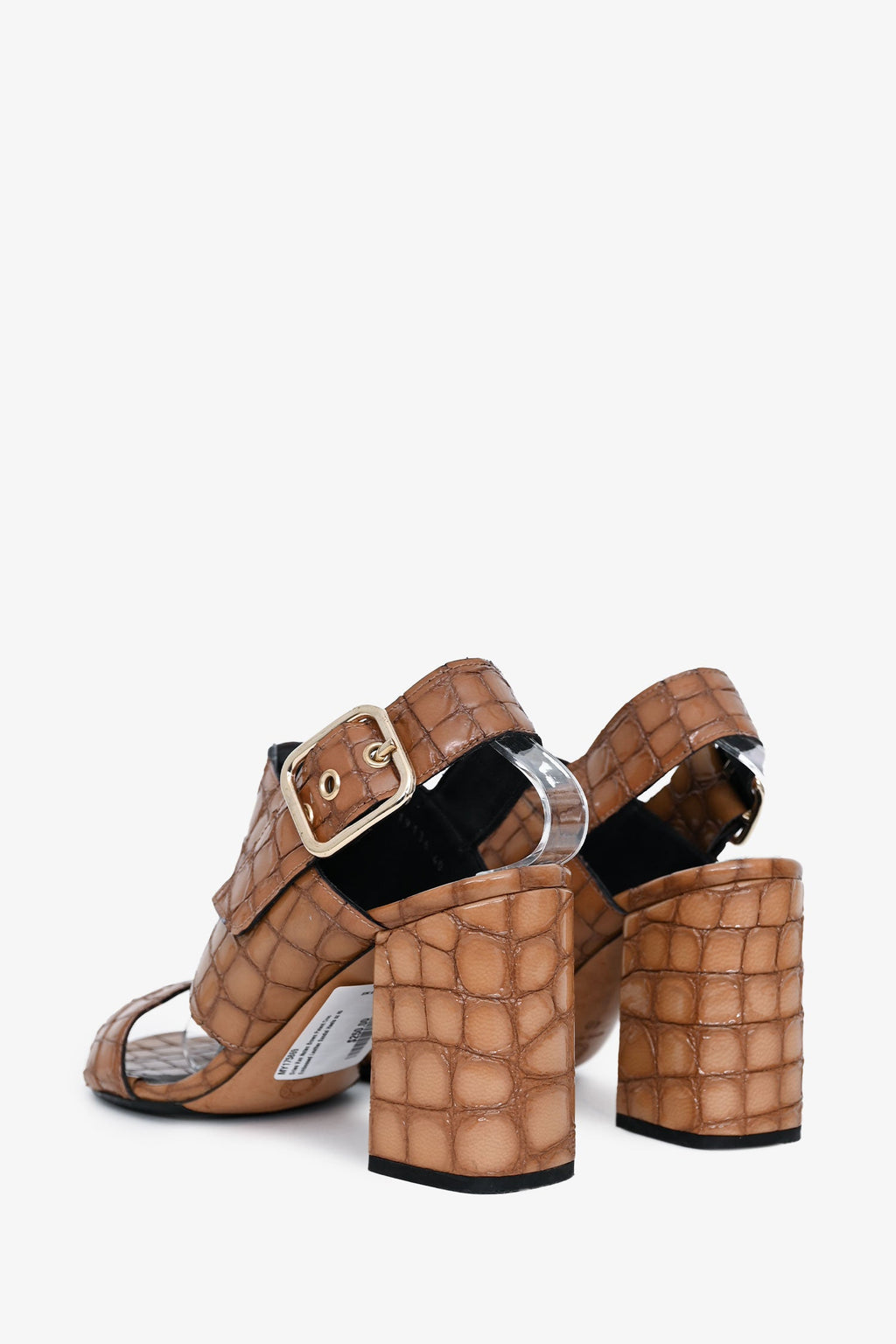 Dries Van Noten Brown Patent Croc Embossed Leather Sandal Heels Size 40