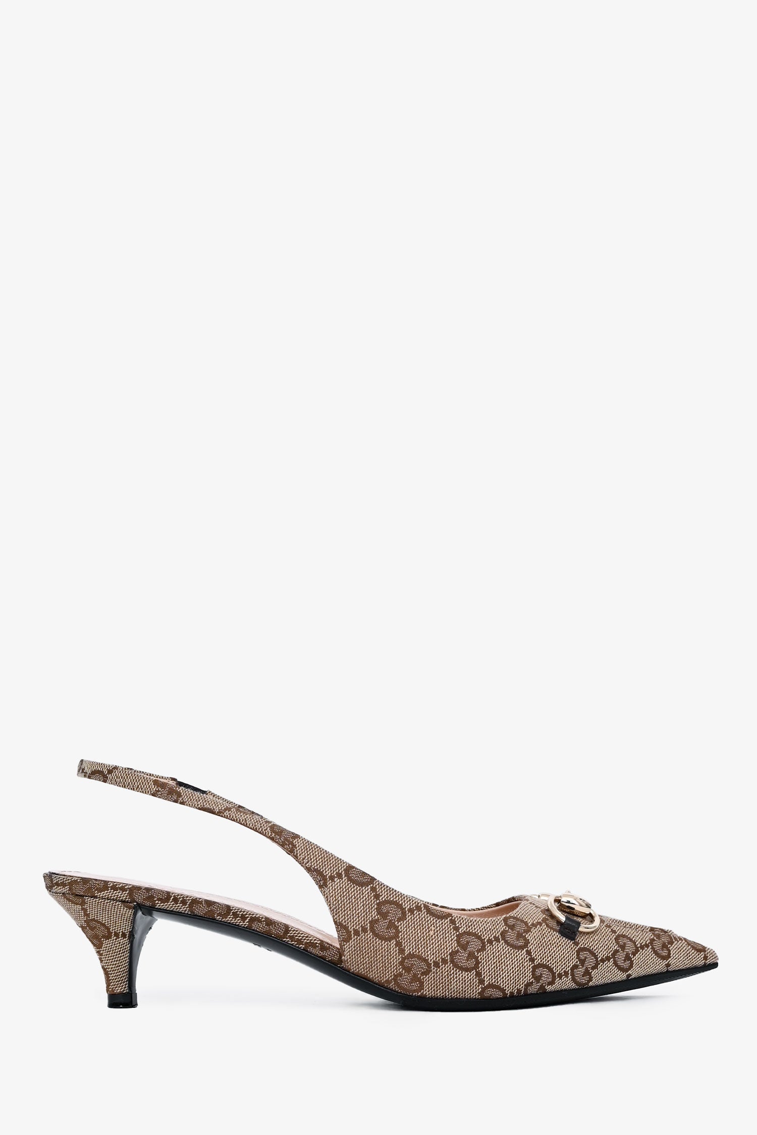 Gucci Beige Canvas Supreme Horsebit Kitten Heel Slingbacks Size 39