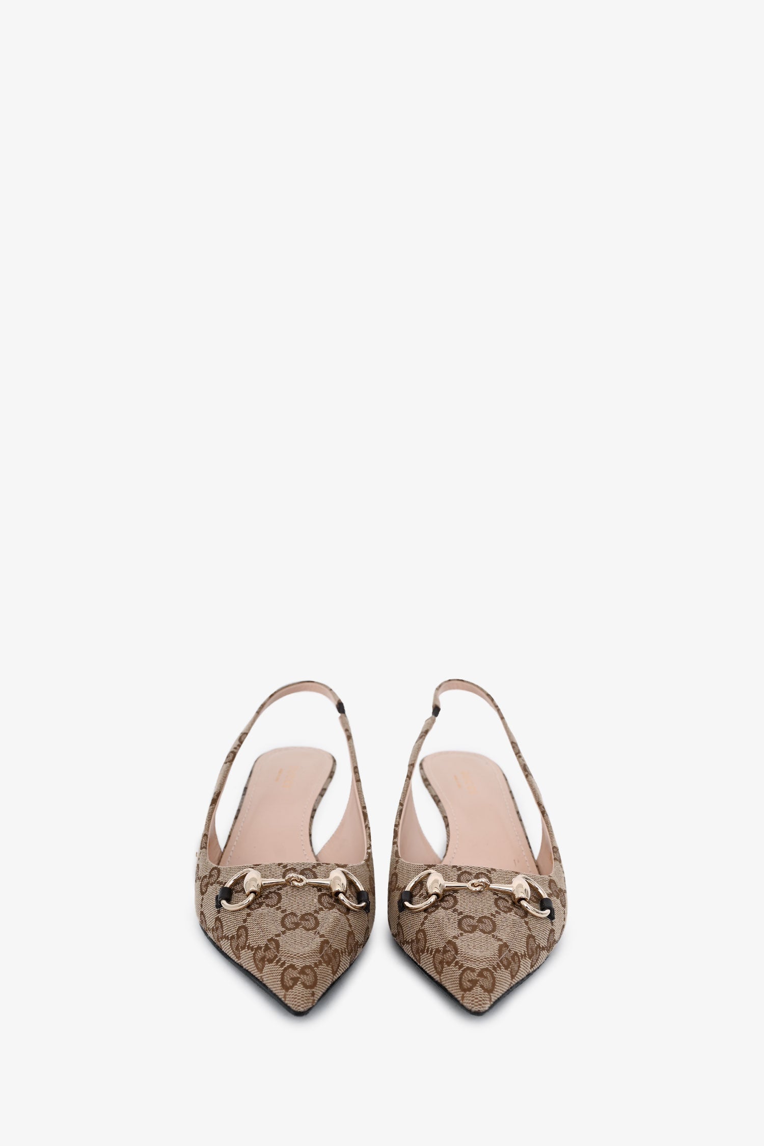 Gucci Beige Canvas Supreme Horsebit Kitten Heel Slingbacks Size 39