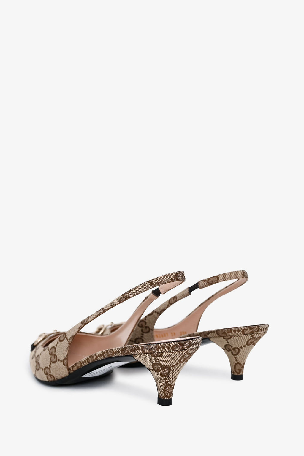 Gucci Beige Canvas Supreme Horsebit Kitten Heel Slingbacks Size 39