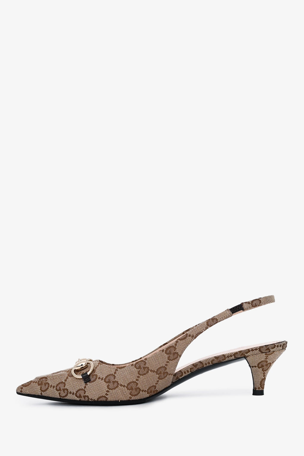 Gucci Beige Canvas Supreme Horsebit Kitten Heel Slingbacks Size 39