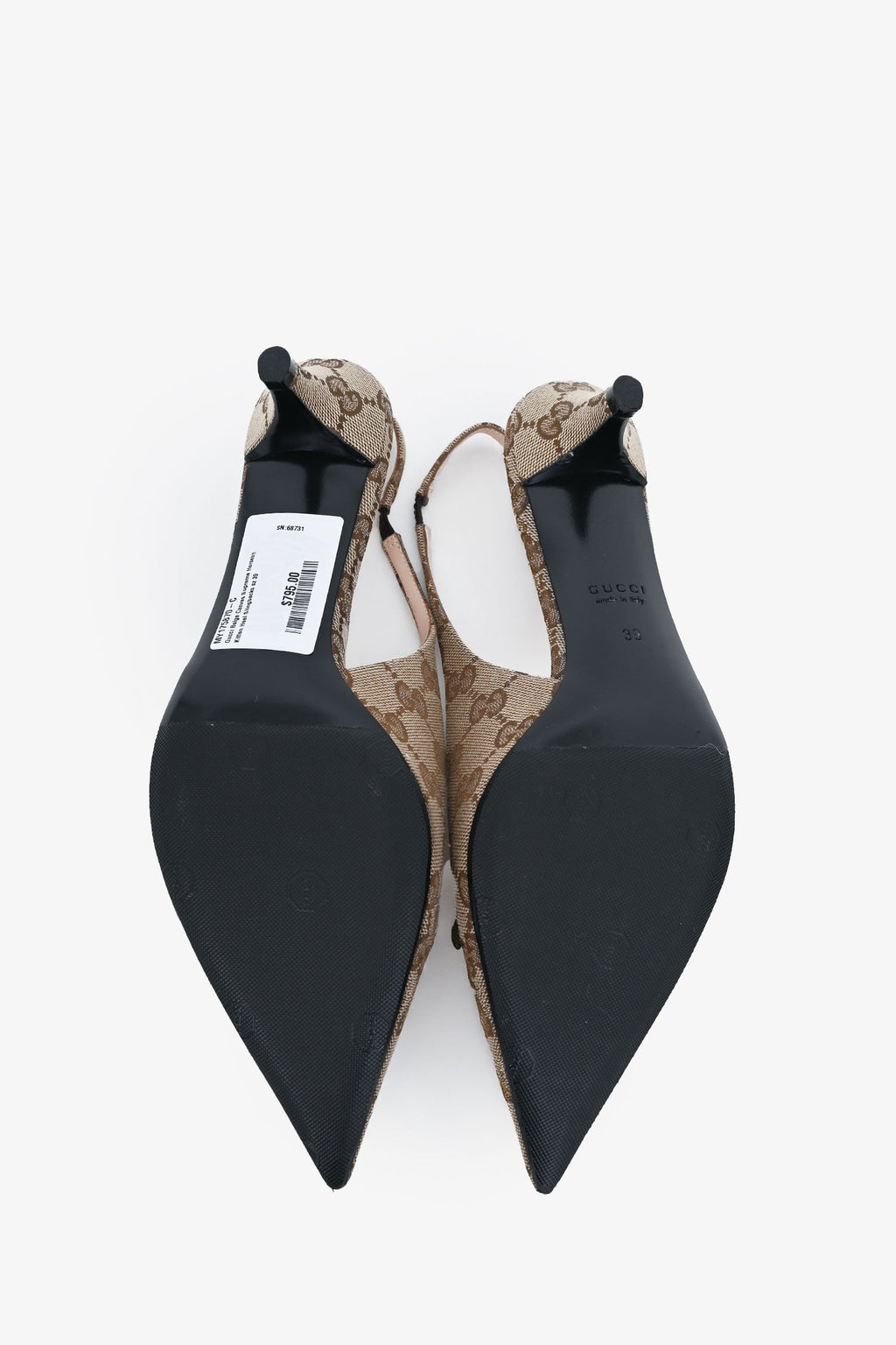 Gucci Beige Canvas Supreme Horsebit Kitten Heel Slingbacks Size 39