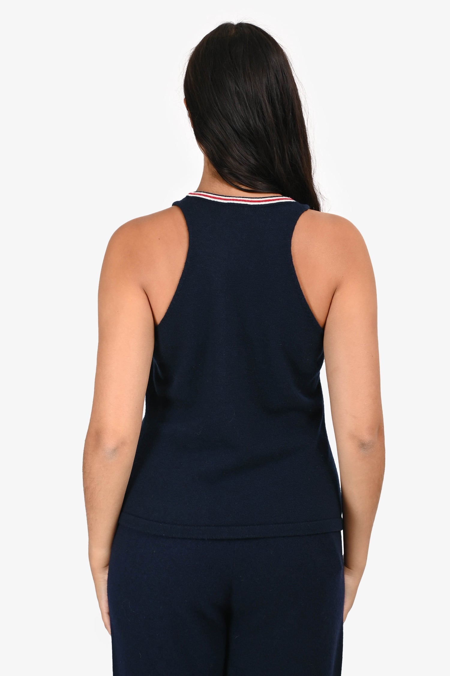 Pre-Loved Chanel™ 2019 Navy No.5 Cashmere Tank Top Size 44