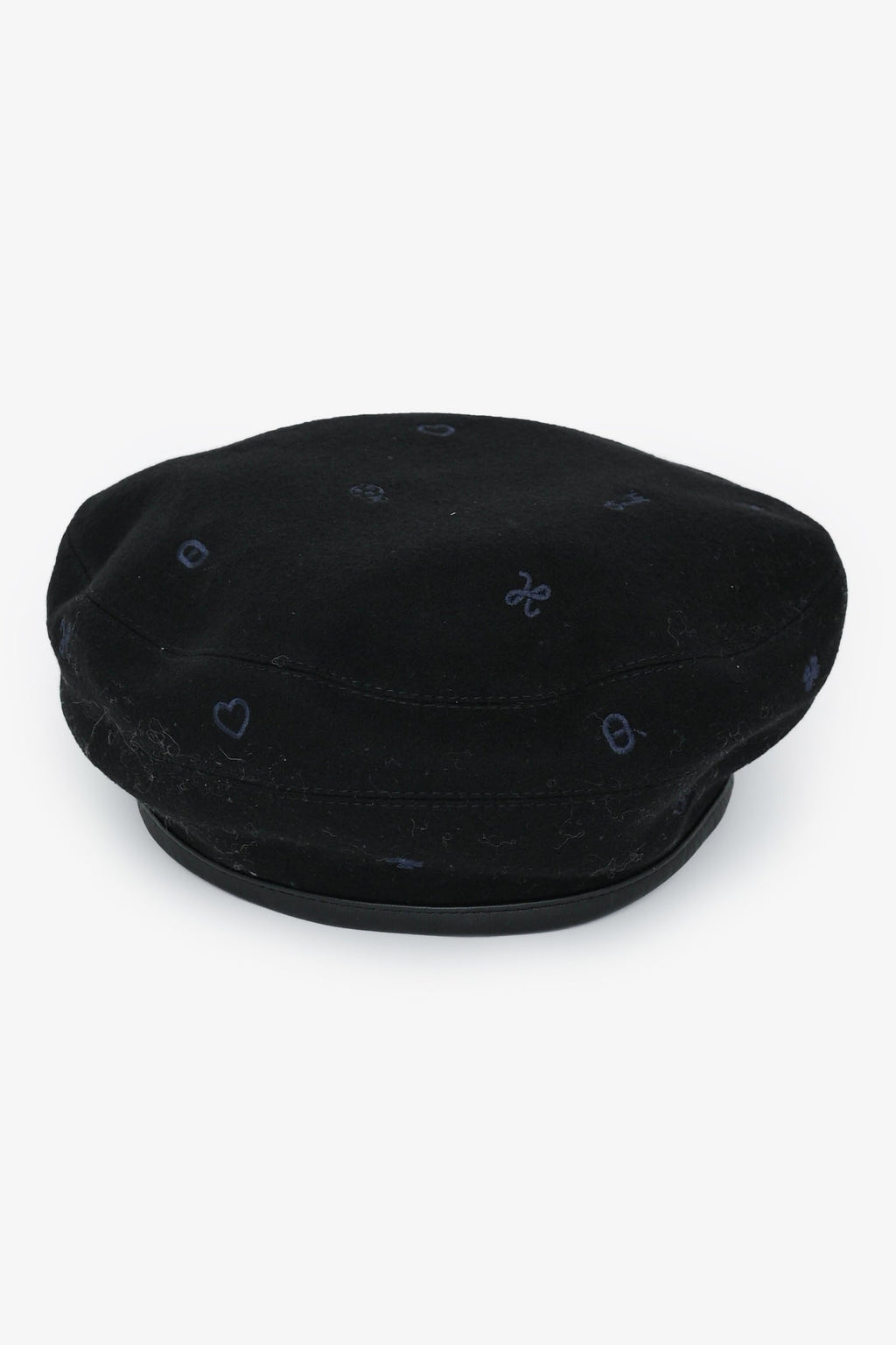 Hermès Black Cashmere Embroidered Patterned Beret Size 57