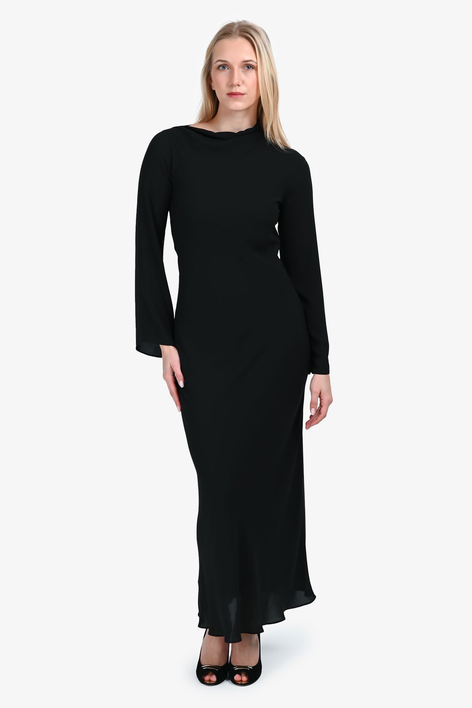 KALLMAYER Black Side Drape Longsleeve Maxi Dress Size XS
