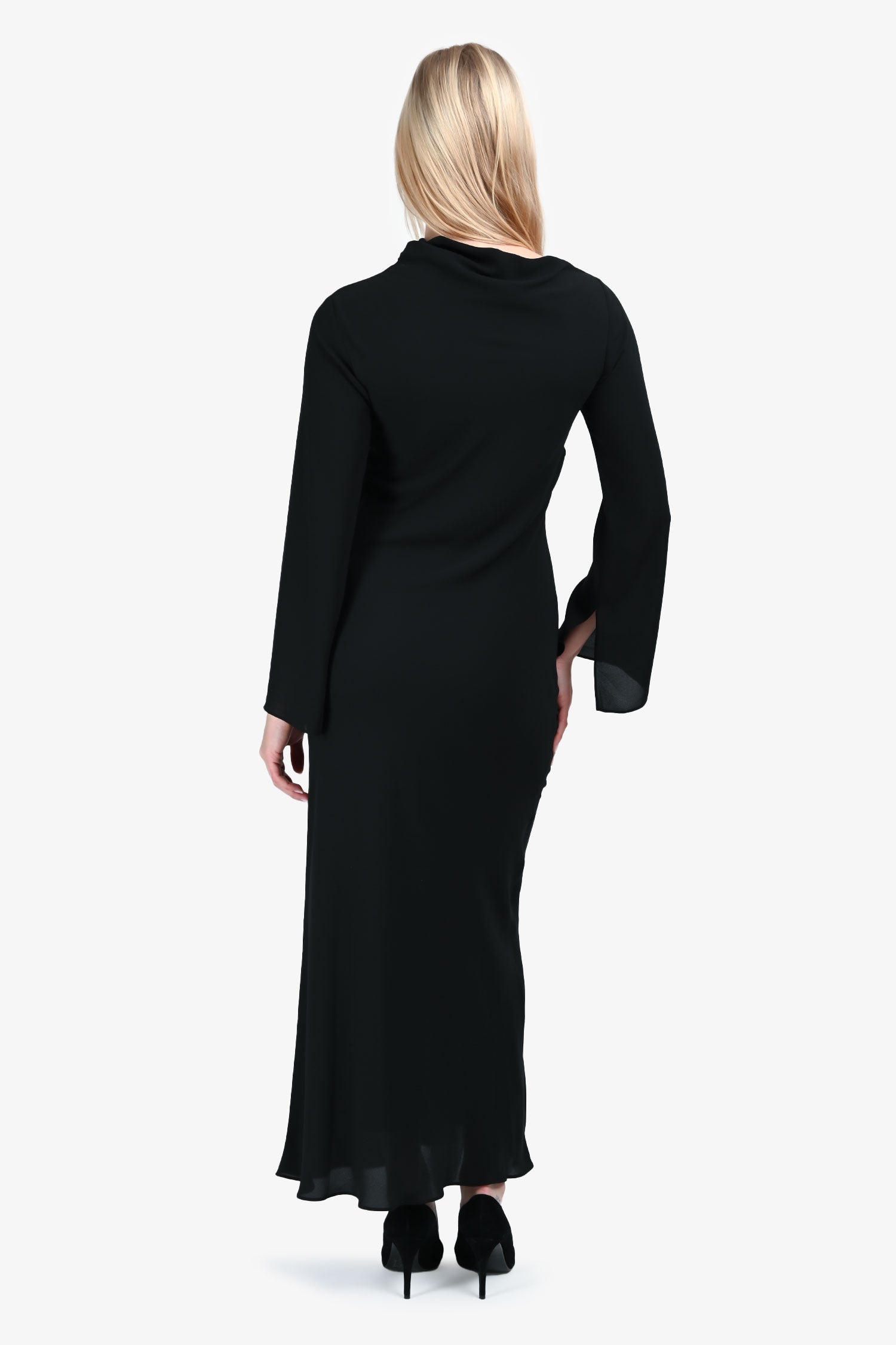 KALLMAYER Black Side Drape Longsleeve Maxi Dress Size XS