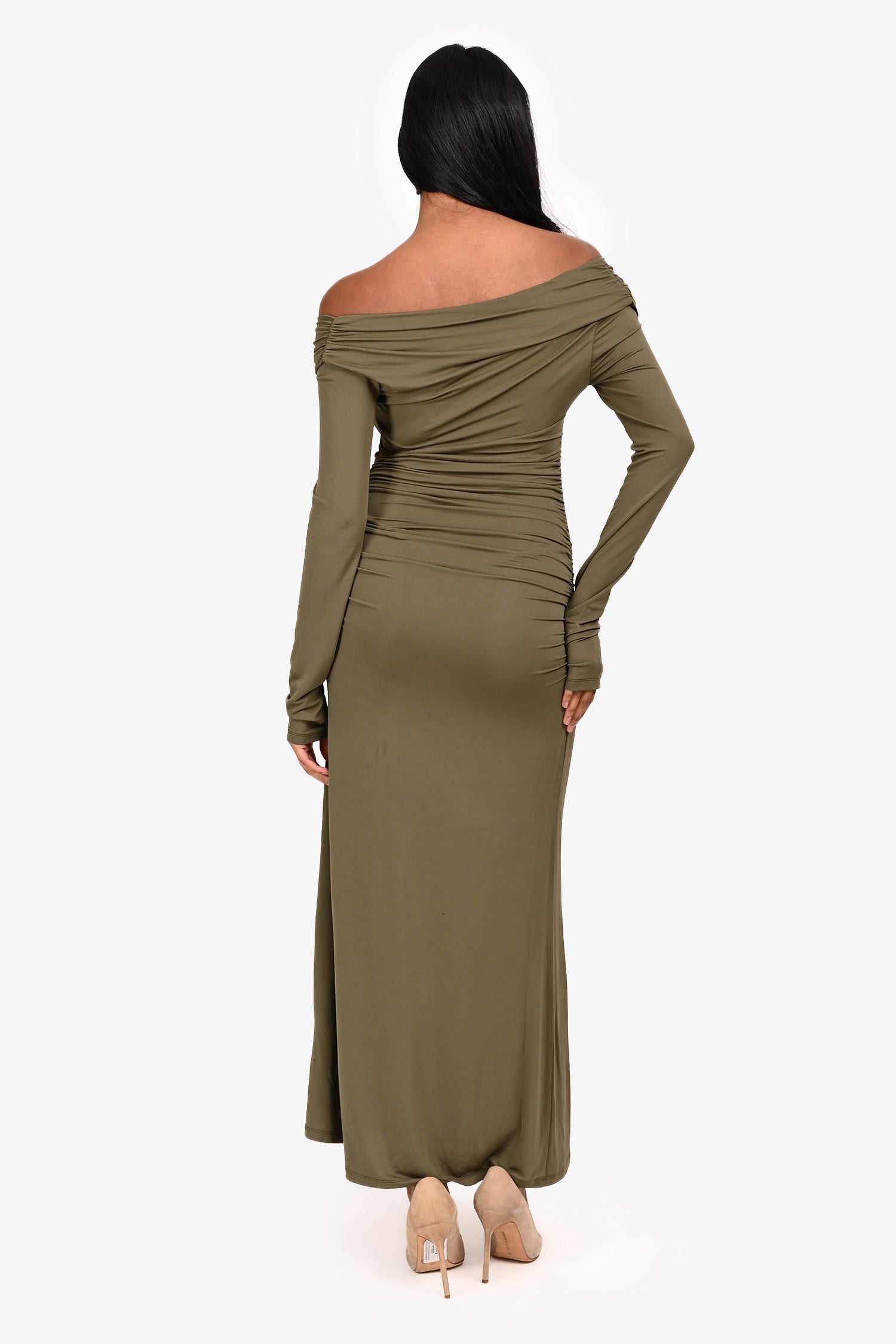 Tove Green Off the Shoulder Ruched Maxi Dress Size 36