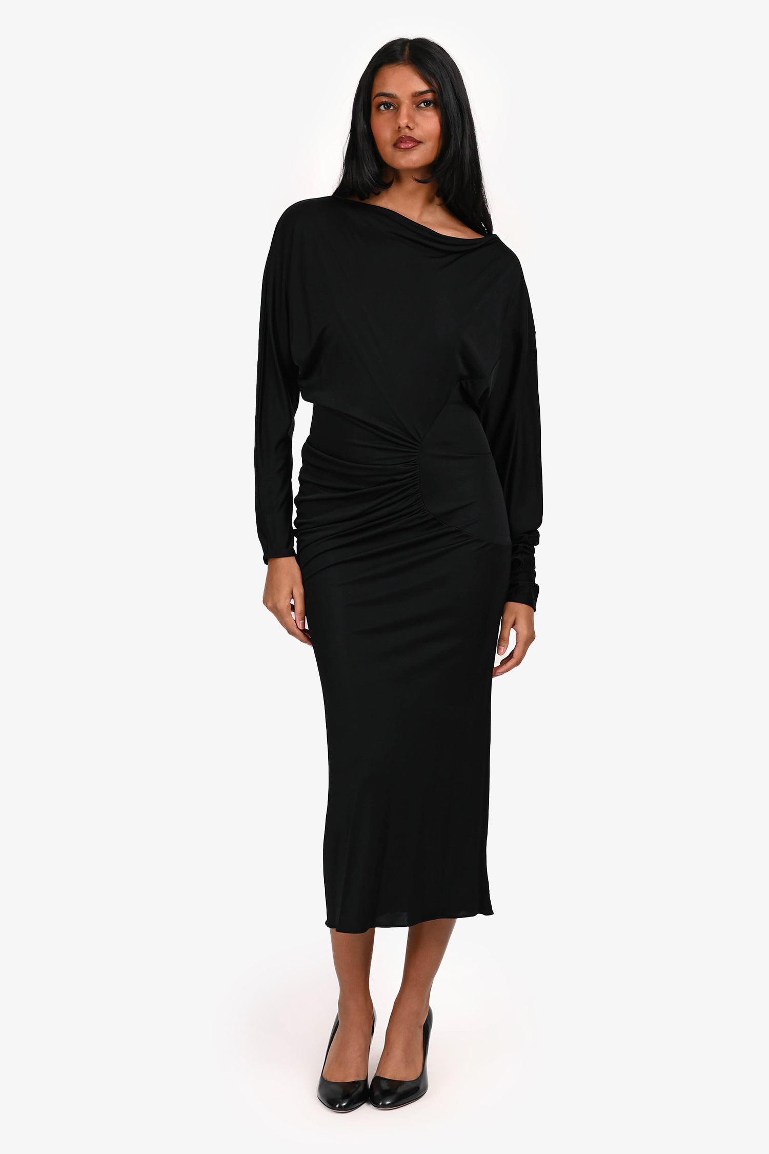 Khaite Black Oron Ruched Maxi Dress Size XS