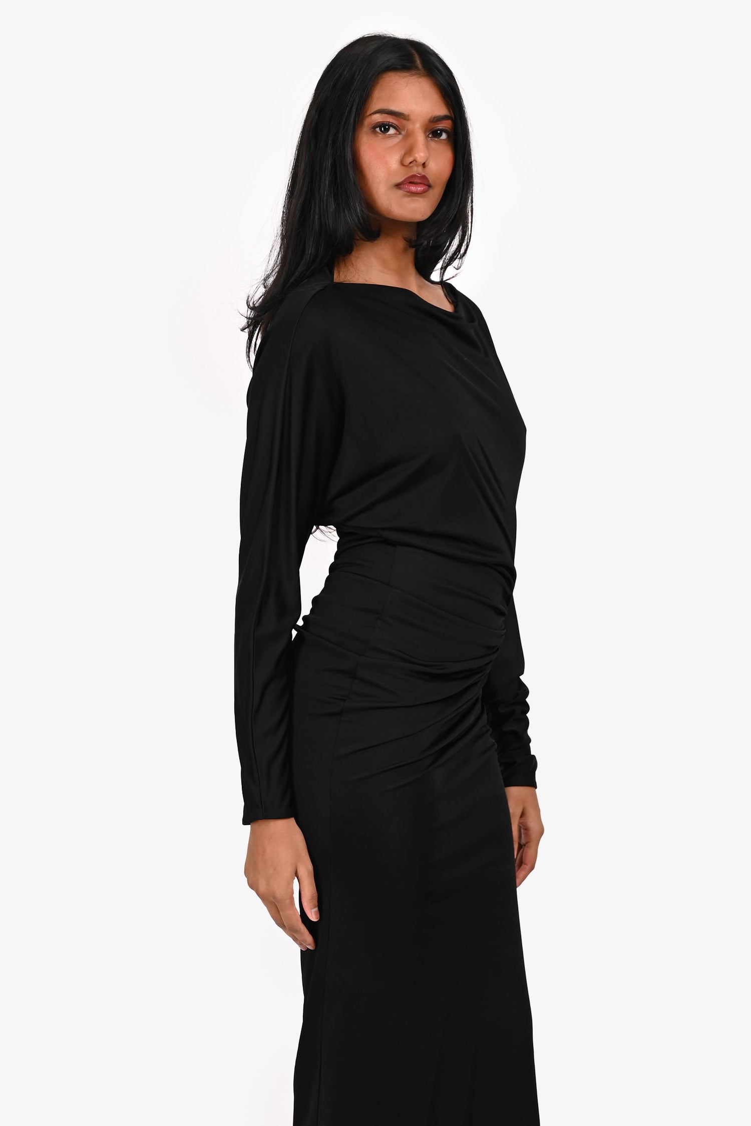 Khaite Black Oron Ruched Maxi Dress Size XS